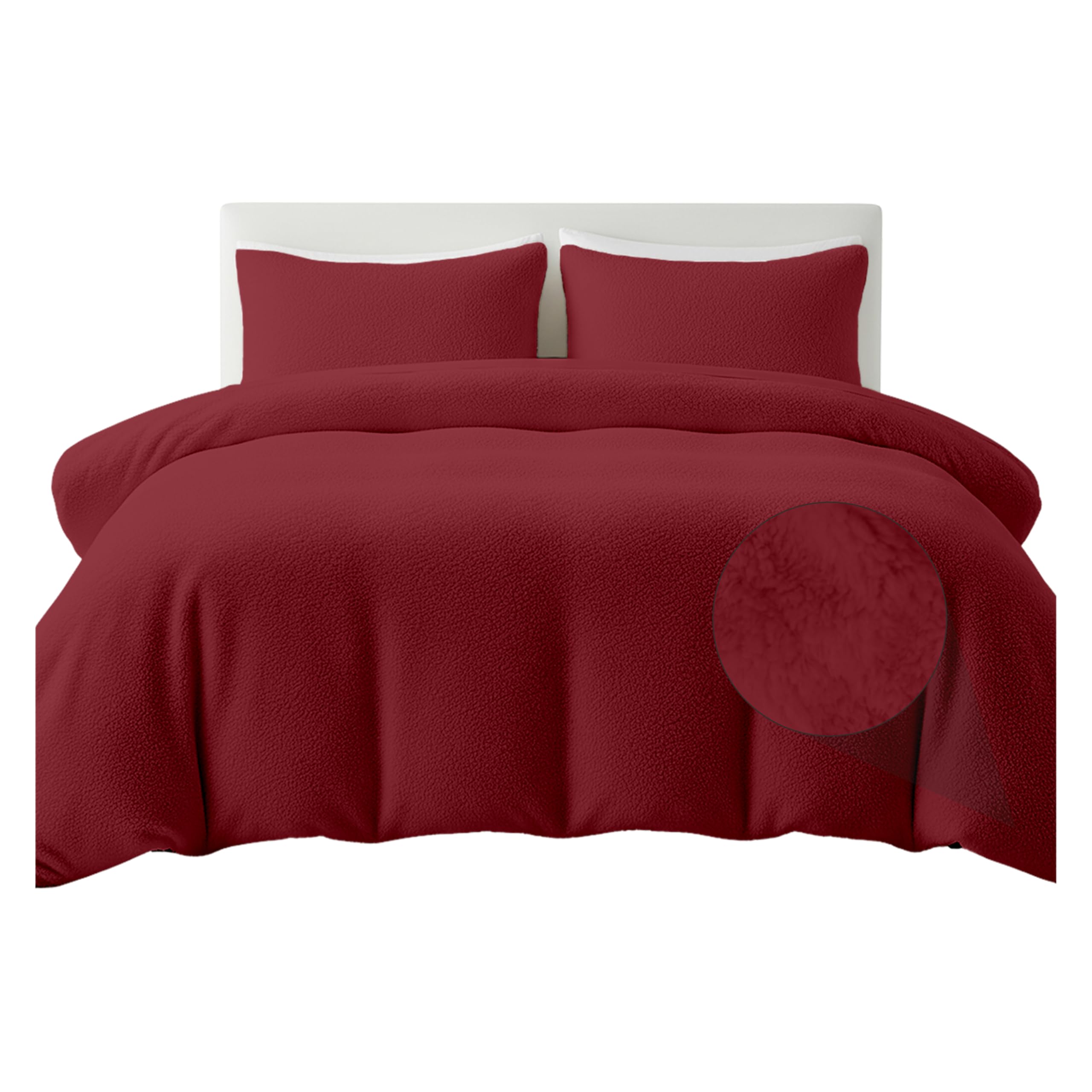 Rohi Red Luxury Teddy Fleece Duvet Cover Set – Soft Cosy & Fluffy Teddy Bear Bedding, Thermal Warm Winter Fleece Quilt Cover with Matching Pillowcases – Anti Allergy Bedding, Super King