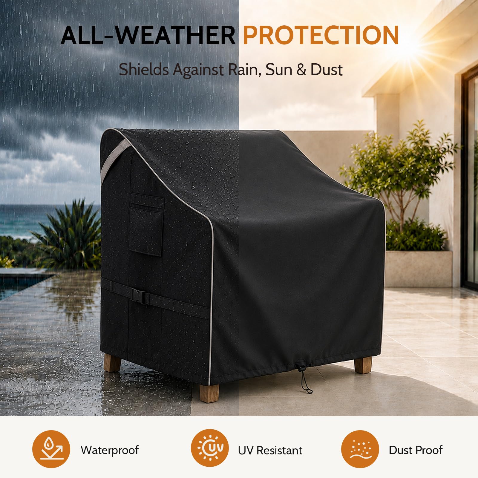 COSFLY Coperture impermeabili per mobili da giardino, confezione da 2, resistenti, adatte fino a 81 x 94 x 91 cm (larghezza x profondità x altezza) (nero)