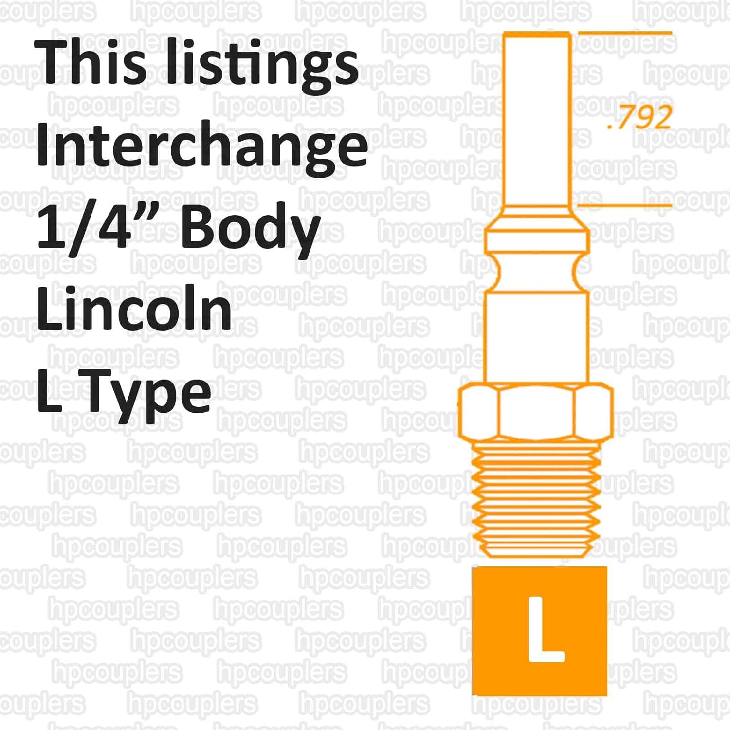 High Performance Air Hose Fittings, Steel Plug, Lincoln, L Type, 1/4"" Plug x 1/4"" Female Thread NPT (25pcs)