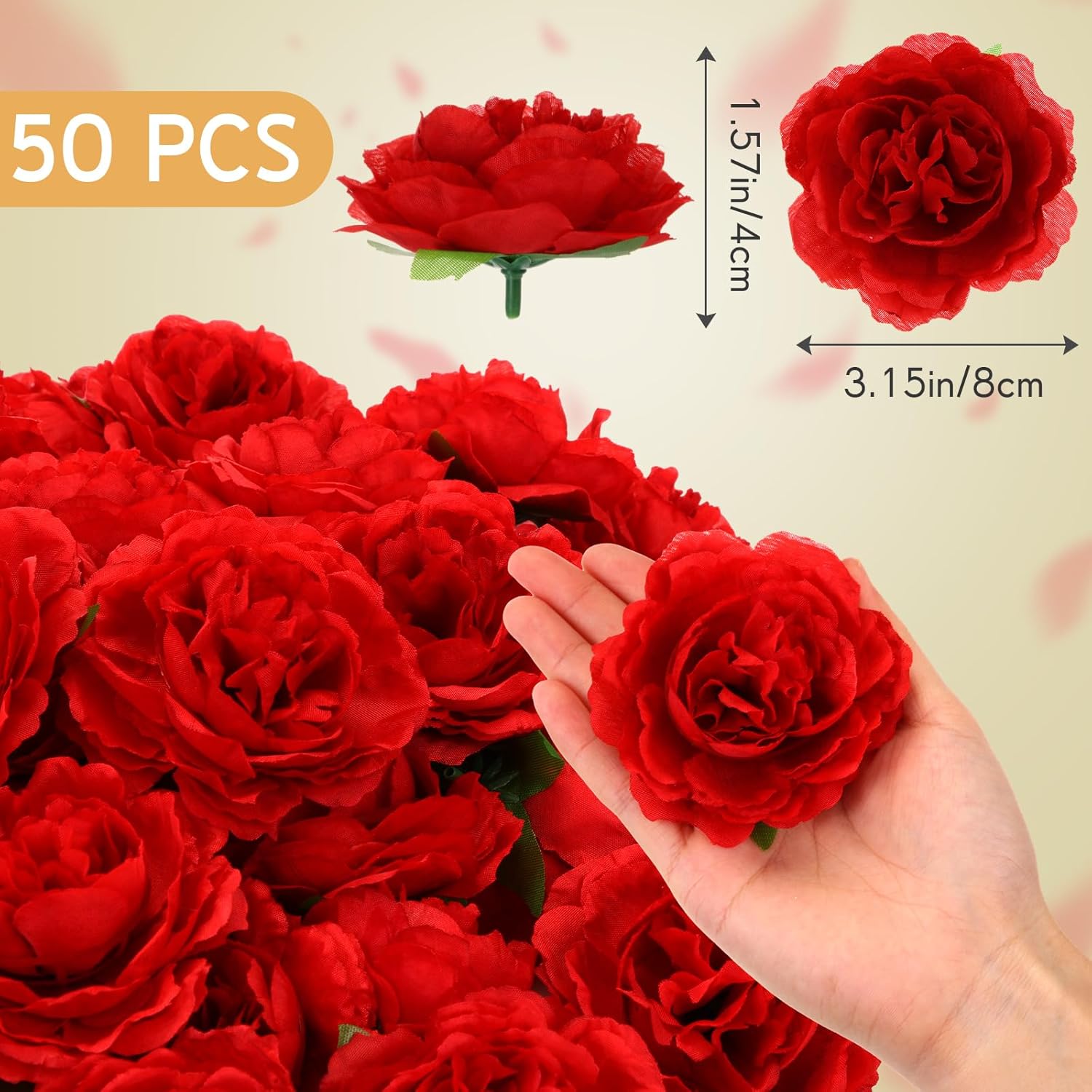 50 Pcs Artificial Flowers, 3.2 Inches Silk Rose Head Flowers Fake No Stem for Wedding Bridal Bouquet Home Floral Decor DIY Centerpieces Arrangements Party Tables Decoration(Red) - Image 2