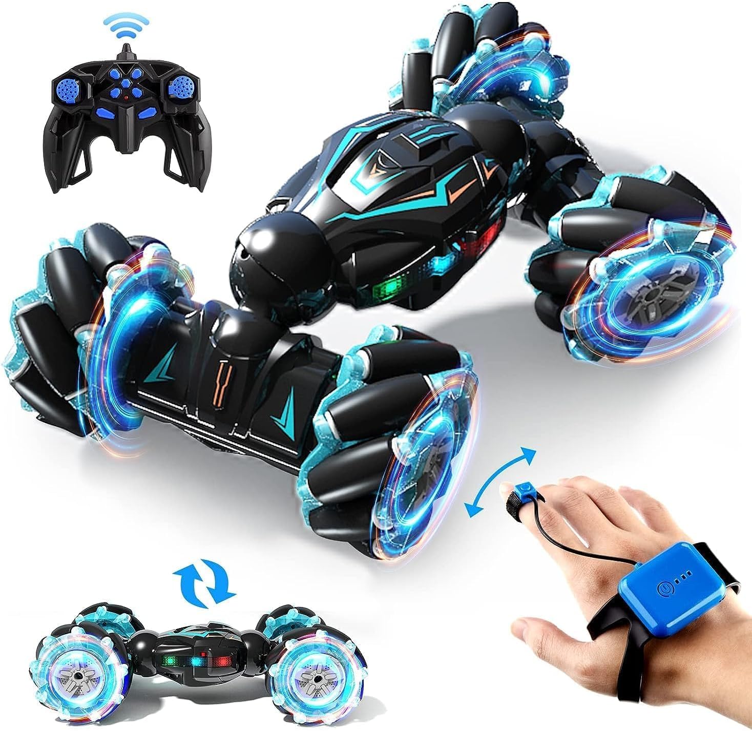 Heattack RC-Stunt-Car-2.4GHz-4WD-Remote-Control-Gesture-Sensor-Toy-Cars-Double-Sided-Rotating-Off-Road-Vehicle-360°-Flips-With-Lights-Music-Toy-Cars-For-Boys-&-Girls-Birthday, Multicolor