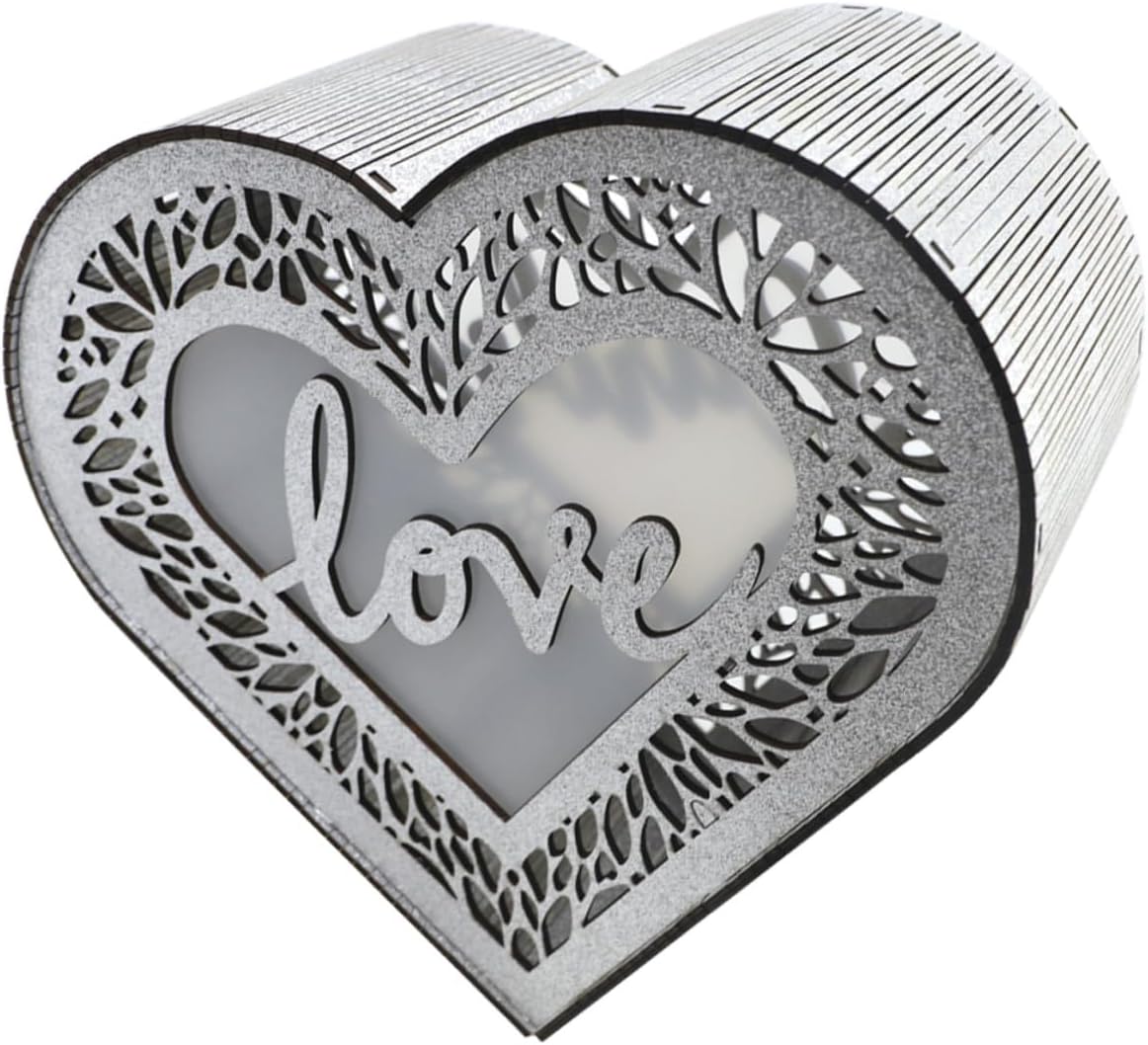 Healifty Heart Wooden Card Box Hollow Design Wood Storage Box for Wedding Anniversary Graduation Greeting Cards Party Decor