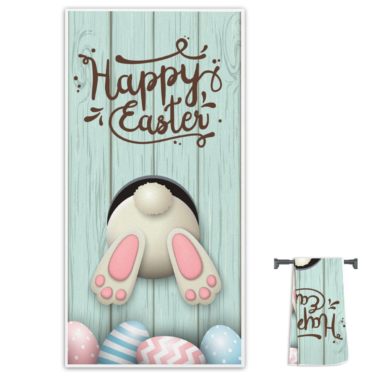 Nudoraw Happy Easter Bunny Blue Tea Towel Super Soft and Absorbent Hand Towel 38 X 76 cm Guest Hand Towels Decor Quick Dry Towels for Kitchen Bathroom Gym Hotel Everyday Housewarming Gift