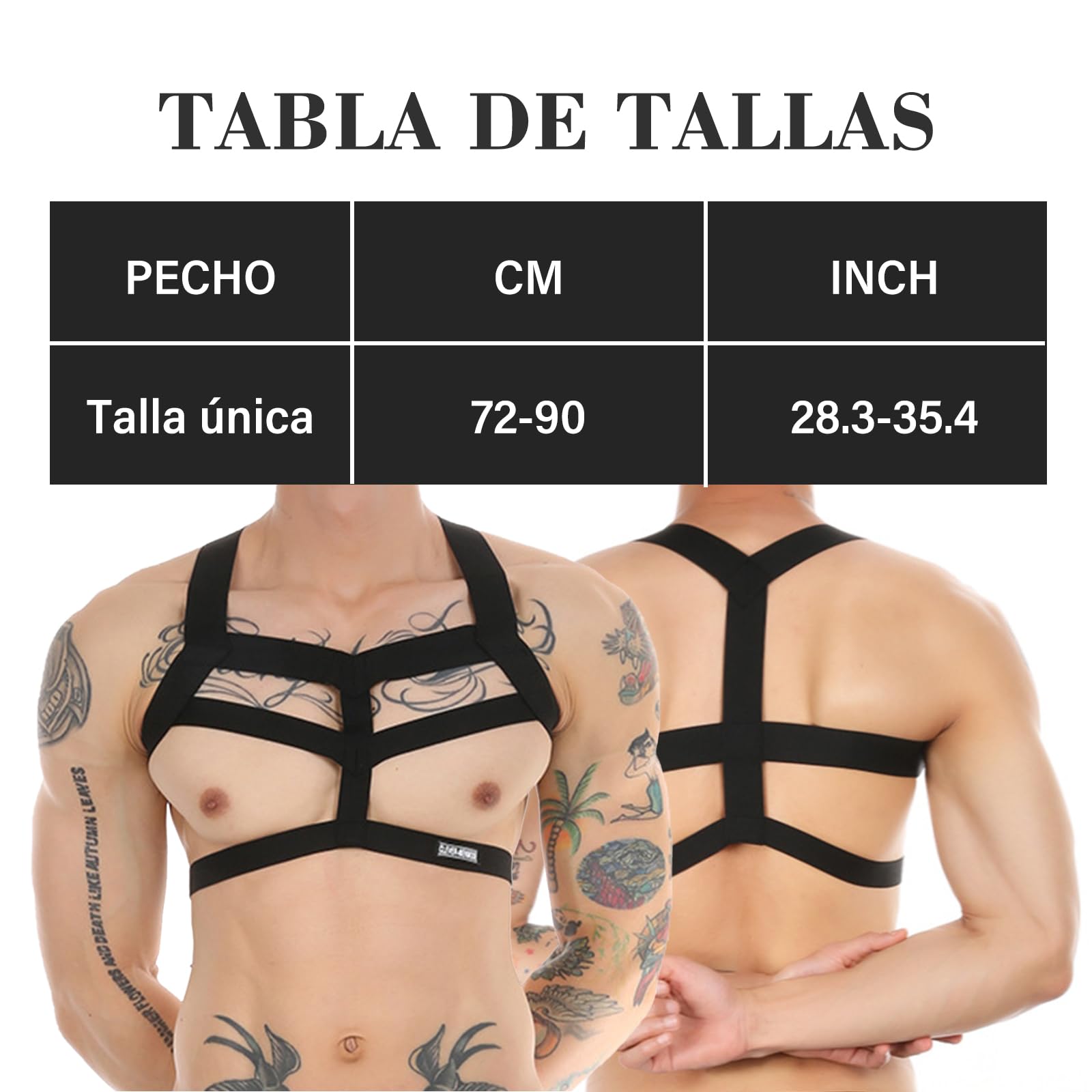 Uomo Imbracatura Cintura Nylon Elastico Corpo Petto Tracolla Sexy Halter Cosplay Club Wear (H-Nero)
