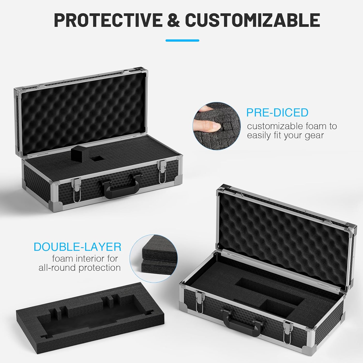 Phenyx Pro Large Size Carrying Case, Customizable Pre-Diced Foam, Aluminum Alloy Sturdy Build, Suitable for Wireless Mic System Storage & Camera Gear Transportation - Image 2
