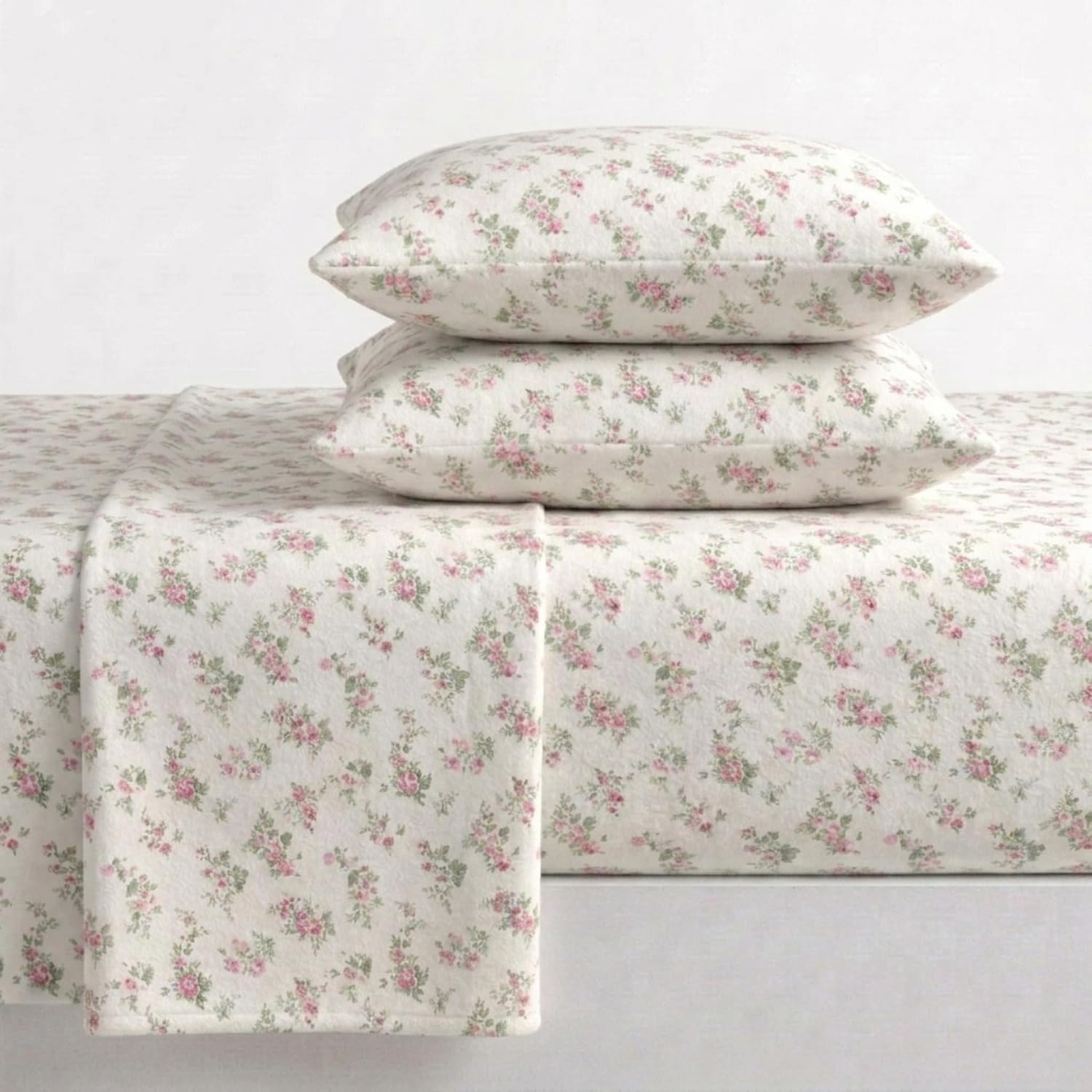 Laura Ashley Home - Queen Sheets, Cotton Flannel Bedding Set, Brushed for Extra Softness & Comfort (Audrey, Queen)