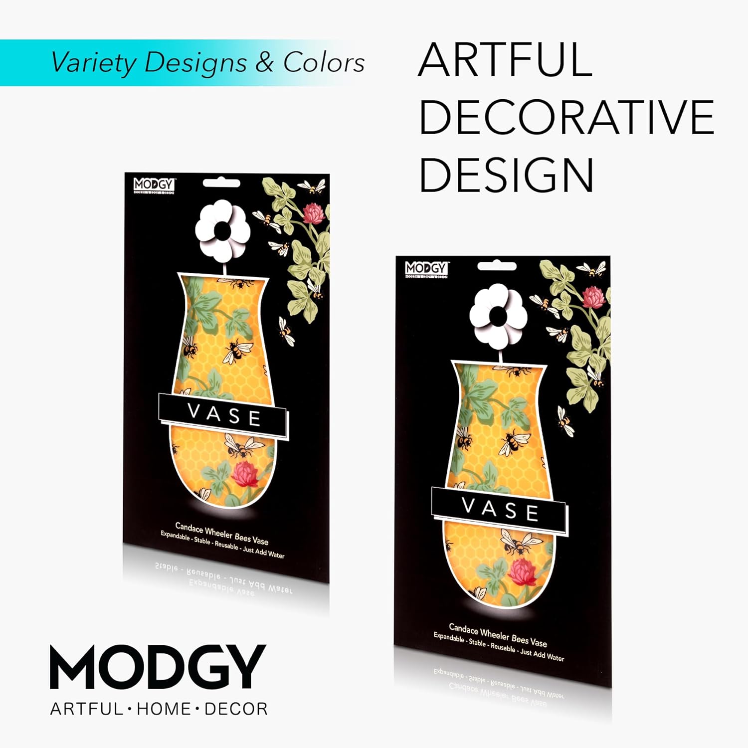 MODGY Collapsible and Expandable Flower Vase Plastic Decorative Modern Vases for Flowers Centerpieces Dining Table Decor Living Room, Candace Wheeler Bees Pack of 2