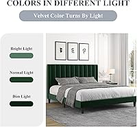 Vista 5 de Allewie Queen Bed Frame/Velvet Upholstered Bed Frame with Vertical Channel Tufted Headboard/Strong Wooden Slats/Platform Bed Frame/Mattress Negro