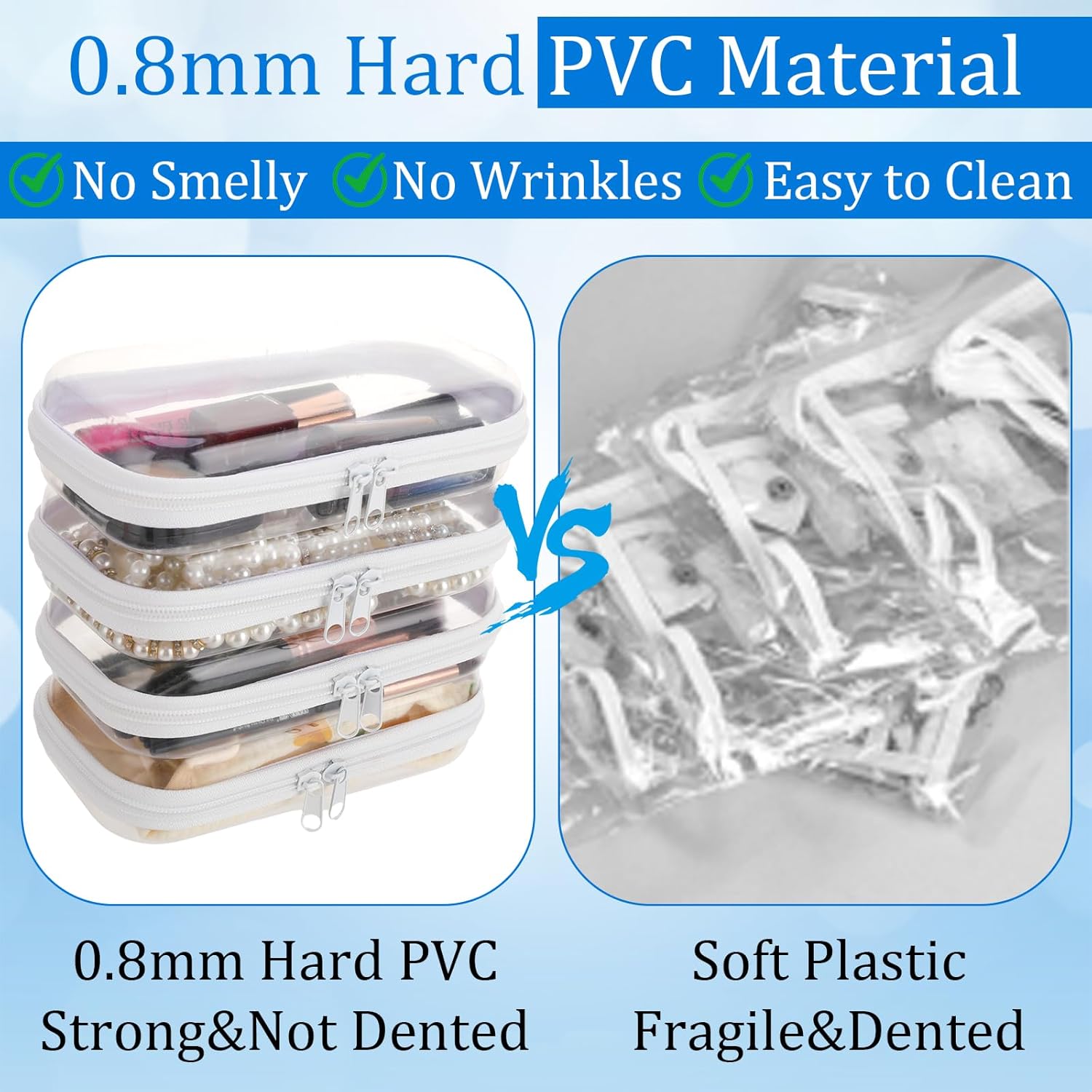 8Pcs Clear Hard Shell Zipper Case, Transparent Hard Plastic Zipper Pouches, Portable Travel Storage Organizer Bins, Hard Plastic Case for Toy Cosmetics Snacks Toiletry (S: 7.8 x 4.7 x 2 Inch)