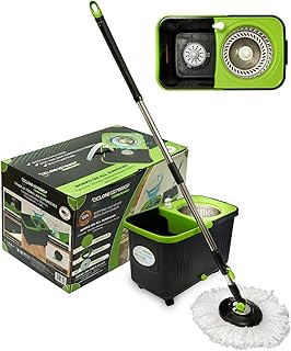Spin Mop and Bucket P SS 003 - Easy Wring Mop and Bucket with Wringer Set - Ciclone Ispinmop 360 Mop - Mops for Floor Cleaning with Wringer - Mop and Bucket Set in Black and Green