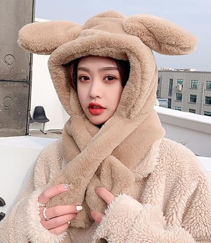 Miniatura 3 de Sombrero de conejo para mujer, bufanda de orejas de salto para mujer, niña, diseño de conejo kawaii, gorra divertida Y2K, lindo gorro de forro