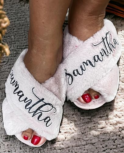 Miniatura 3 de Name Customization Fluffy Slippers - Christmas Gifts for Women - Bridal Party Gifts - Personalized Christmas Gift Box Ideas for Mom, Girlfriend -