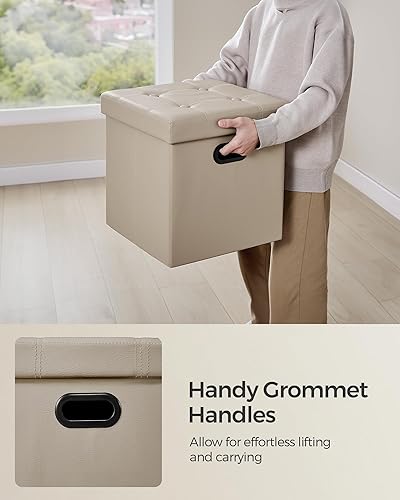 Miniatura 8 de SONGMICS Otomana de 15 pulgadas con almacenamiento, reposapiés, otomana de almacenamiento con asas de ojales de metal, piel sintética, capacidad de