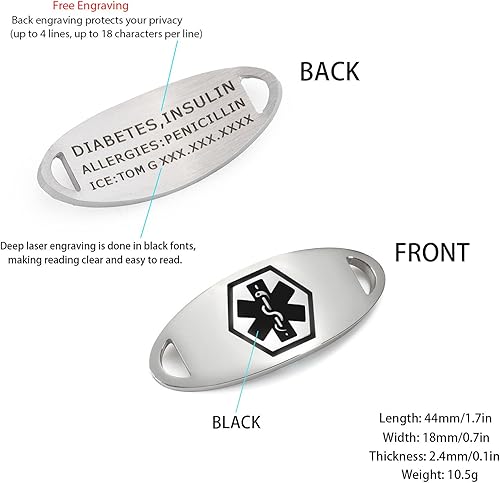 Miniatura 2 de Etiqueta de identificación de alerta médica de acero inoxidable de grabado libre para pulseras de identificación médica personalizada