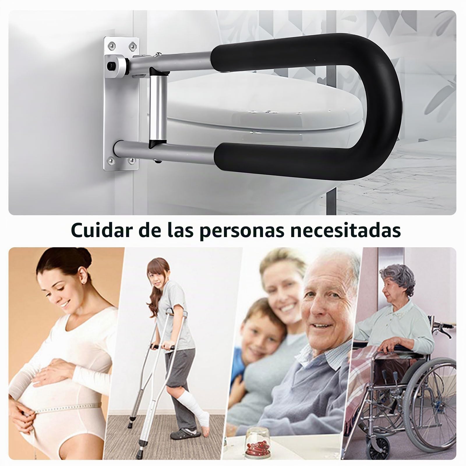 Barra Abatible baño Agarre Inodoro WC, Barras de Seguridad Aluminio, Pasamanos Pared Apoyo, 60CM