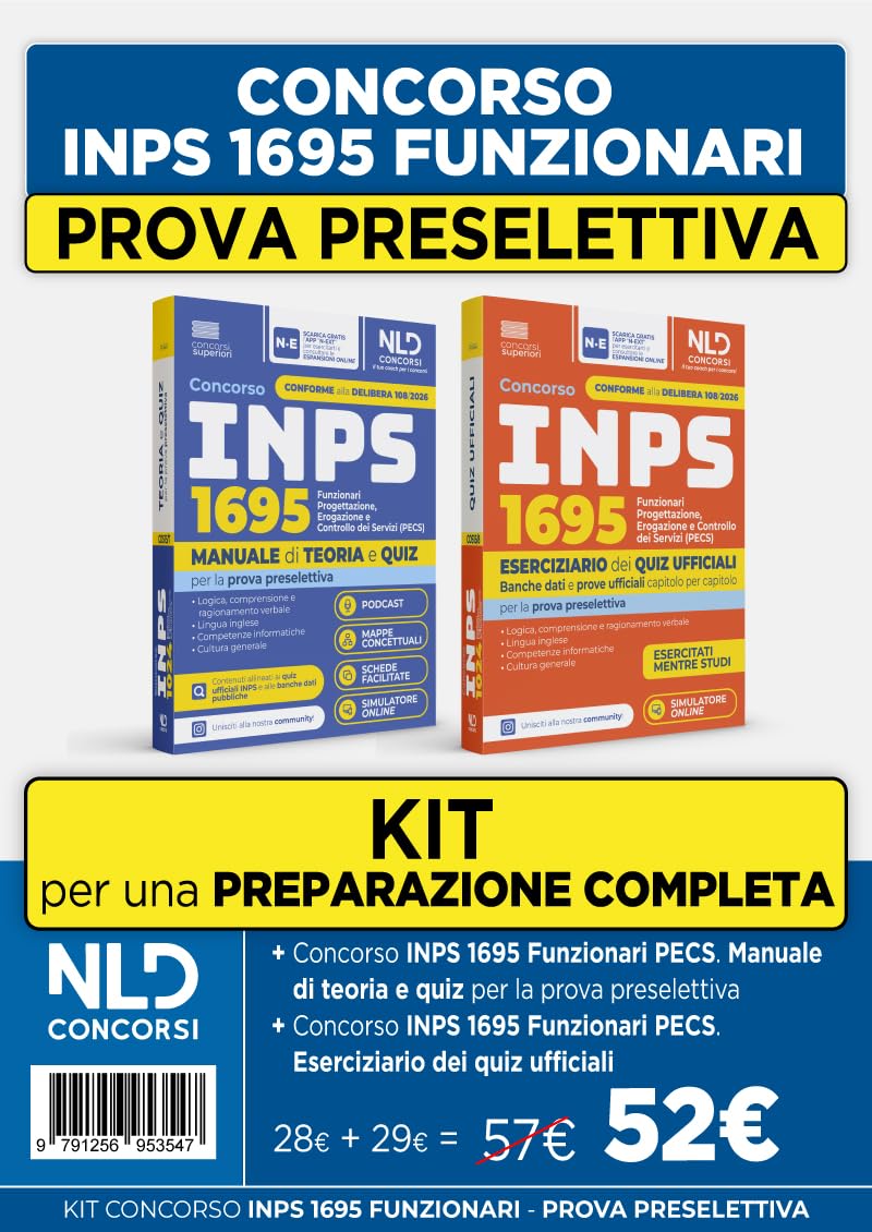 Kit concorso INPS 1695 Funzionari PECS. Manuale di teoria + Eserciziario per la prova preselettiva 2026