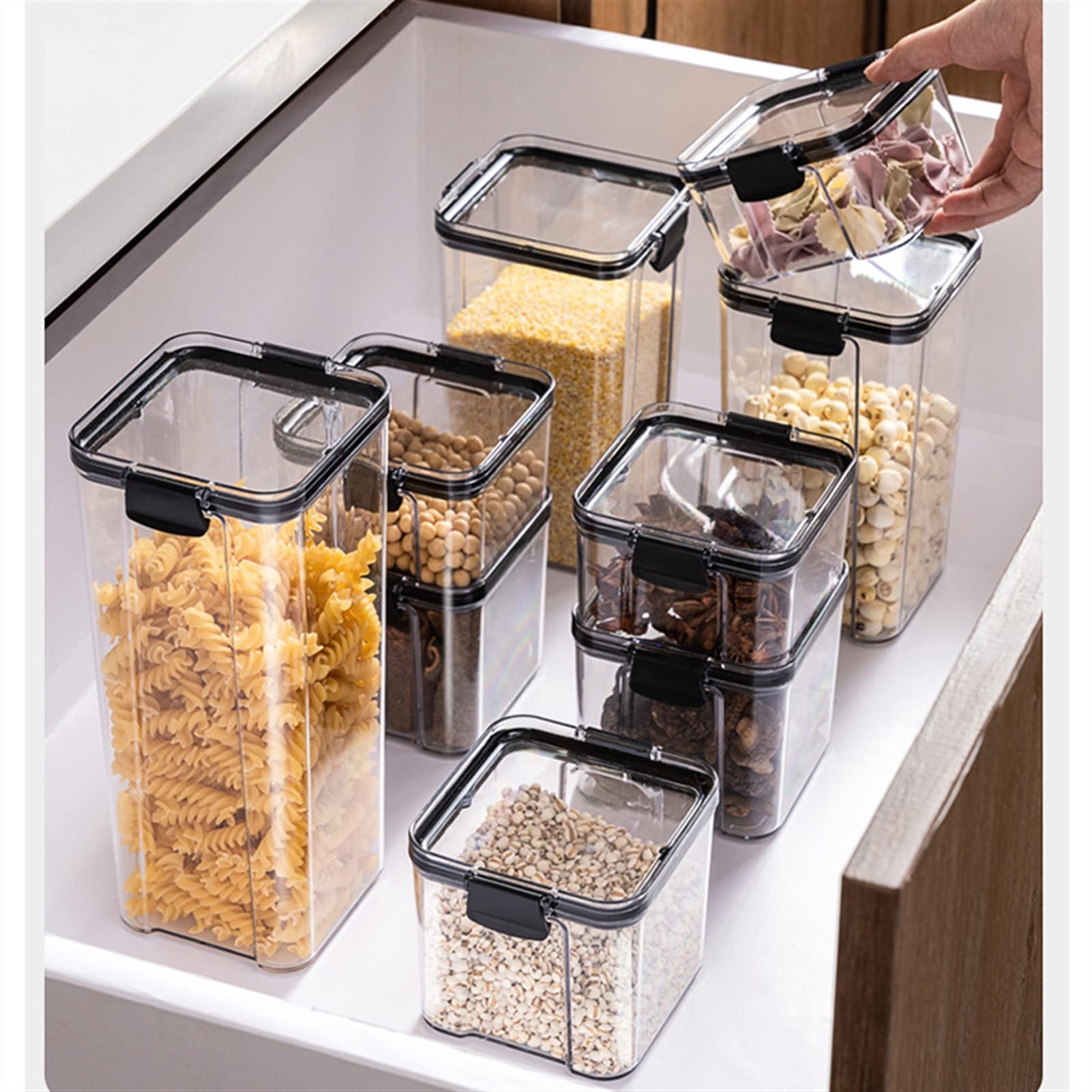 Set di contenitori Trasparente Plastica Storage Jar Kitchen Frigorifero Frigorifero contenitore alimentare interamente cereali da noce spice serbatoio di stoccaggio contenitori da cucina set Dispense