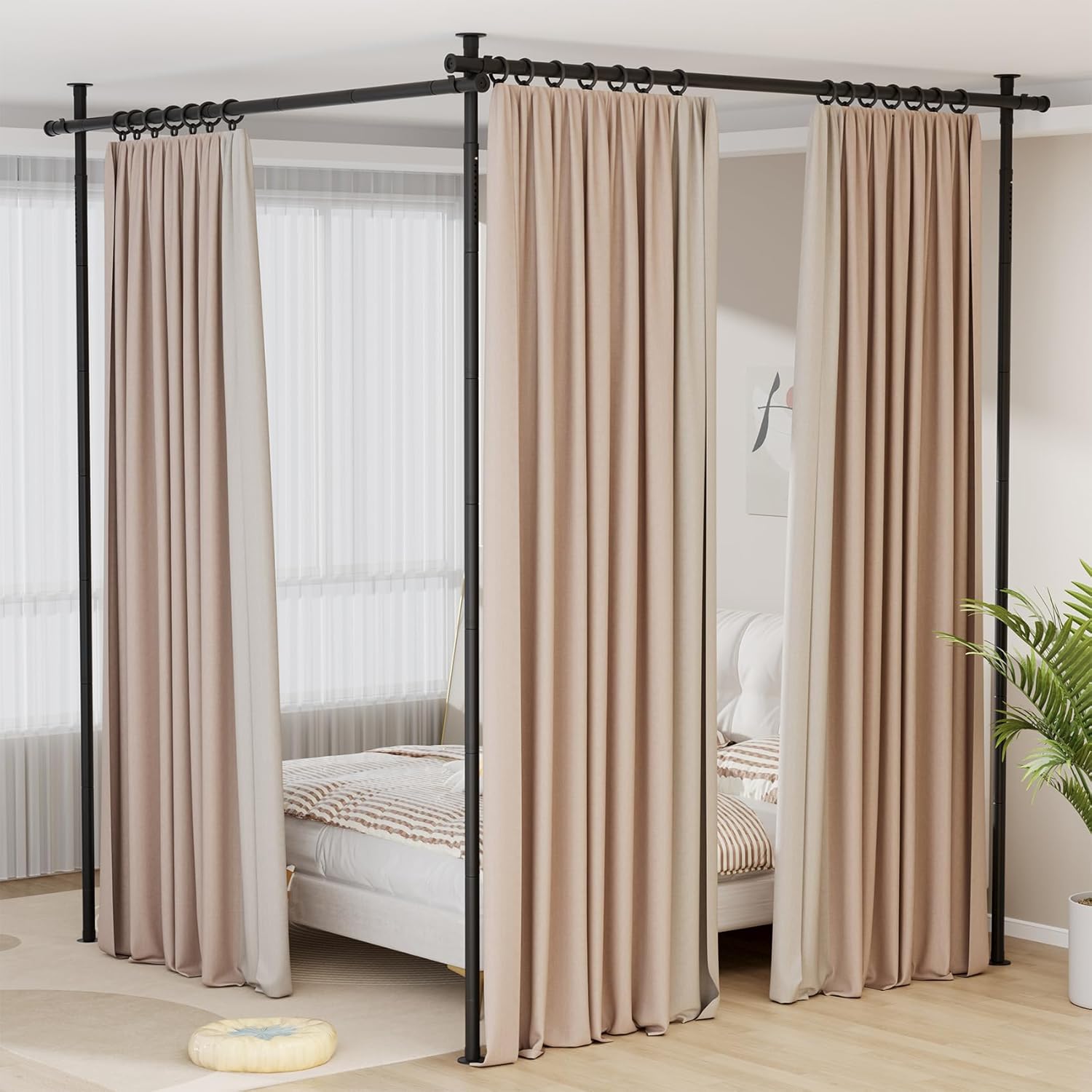 Mr IRONSTONE Room Divider Curtain Rod No Drilling, Partition Room Dividers 4-10ft(H) 28-144inch(W) Adjustable, Heavy Duty Tension Rod Floor to Ceiling Freestanding, Wall Divider for Room Separation 70"W x 120"L (Pack of 1) Black