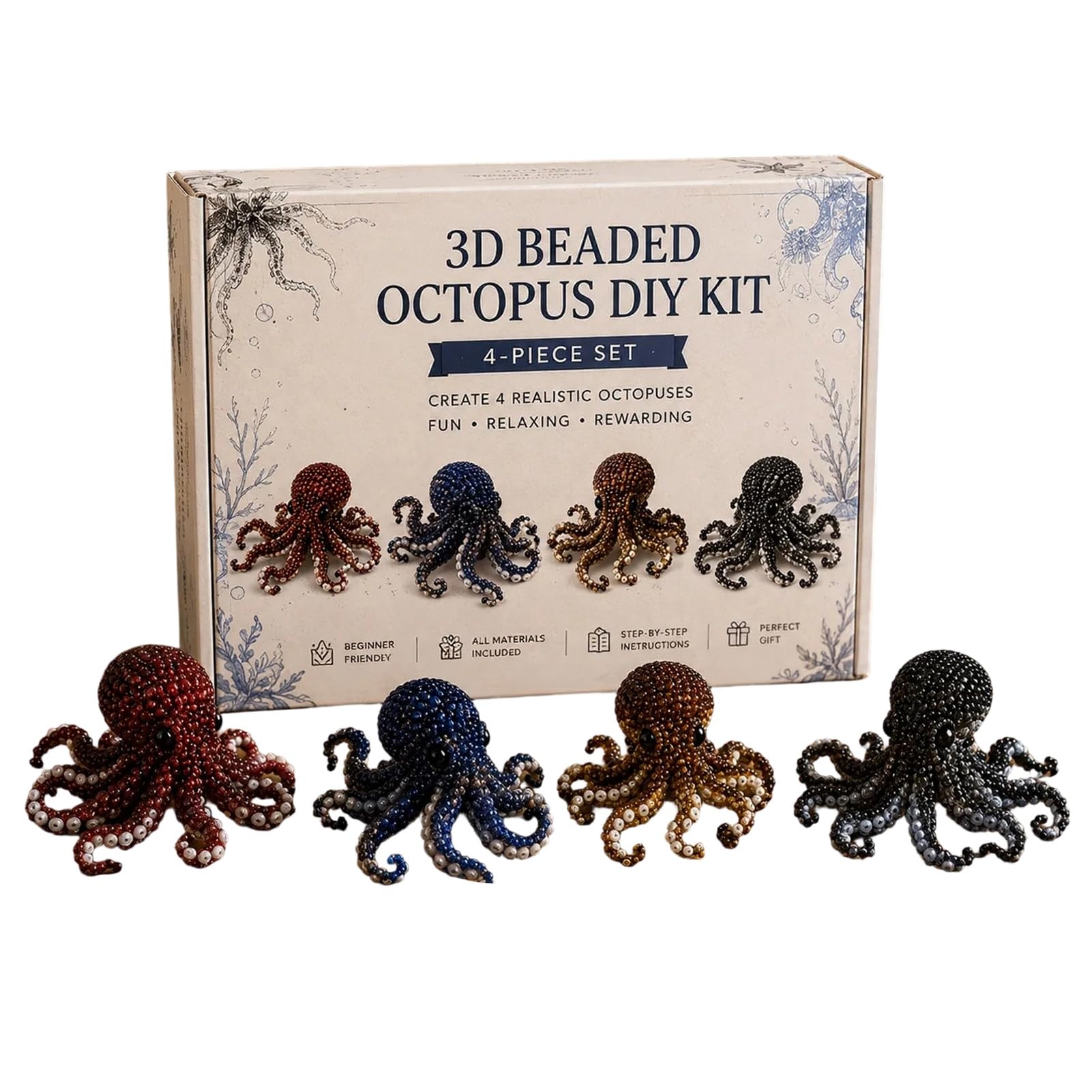sugerou DIY Bead Craft Kit 3D Beaded Animals for Adults Beginners - Easy Illustrated Instructions for Spider Octopus Bird, Stress-Relieving Family Craft Project B