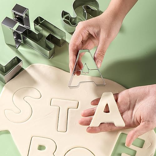 Miniatura 3 de ALNGFUIK Juego de 26 cortadores de galletas del alfabeto de 3 pulgadas, moldes grandes de acero inoxidable para hornear, pasteles, fondant, donas,