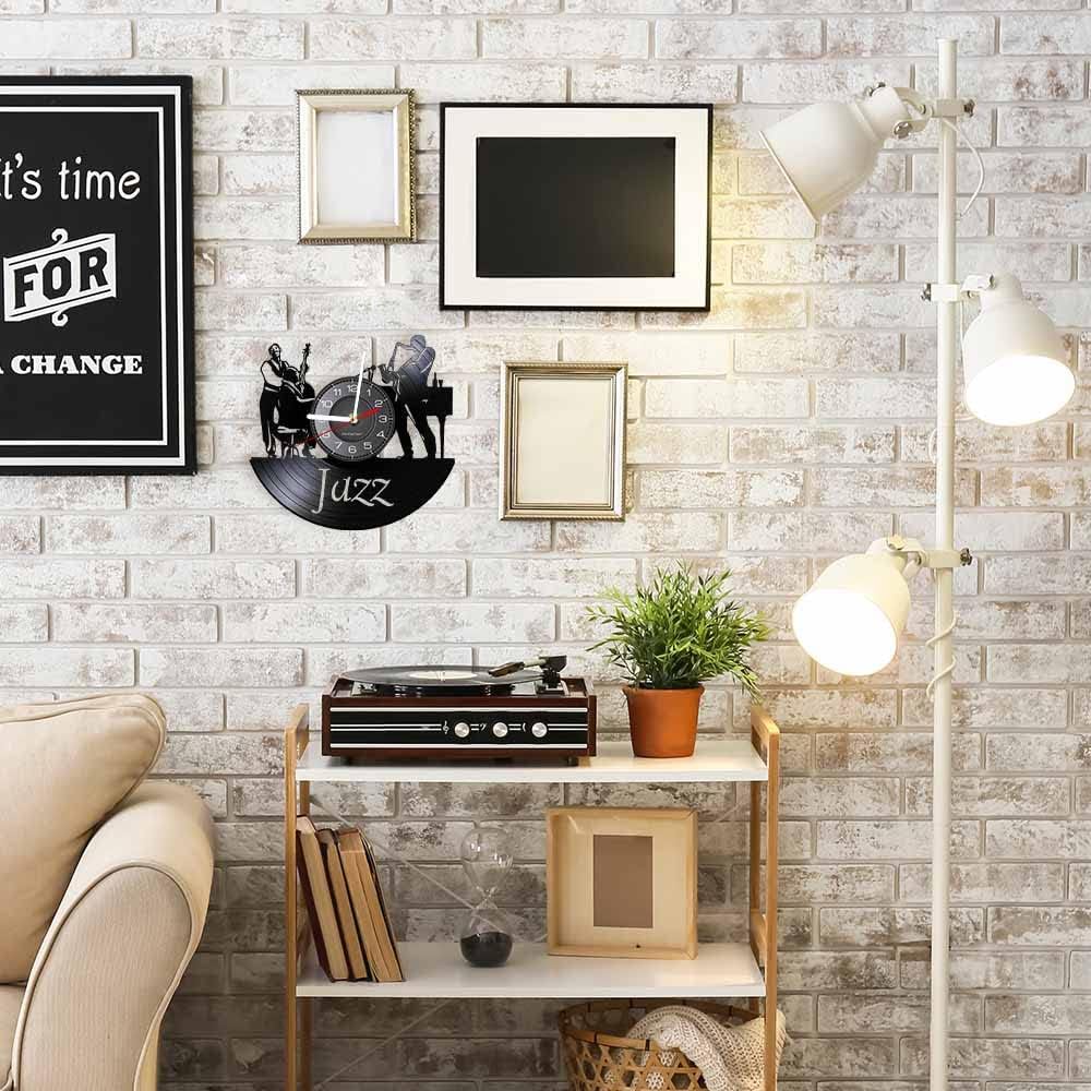 Vinyl Wall Clock, Jazz Music Themed Wall Clock with LED Night Light Function, Wall Clock Gift for Music Lover Home Decor. (Multicolor)