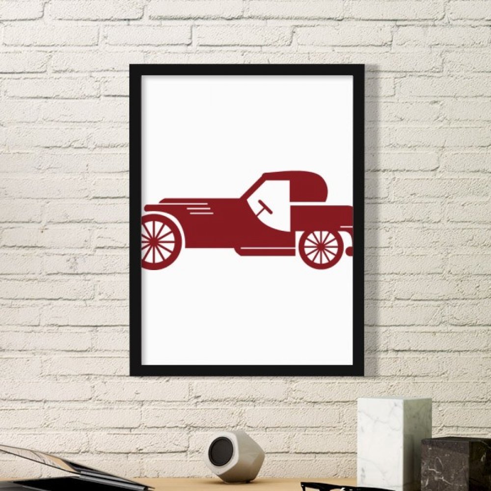Cadre photo bois noir voiture géométrique rouge pour une décoration de bureau vintage