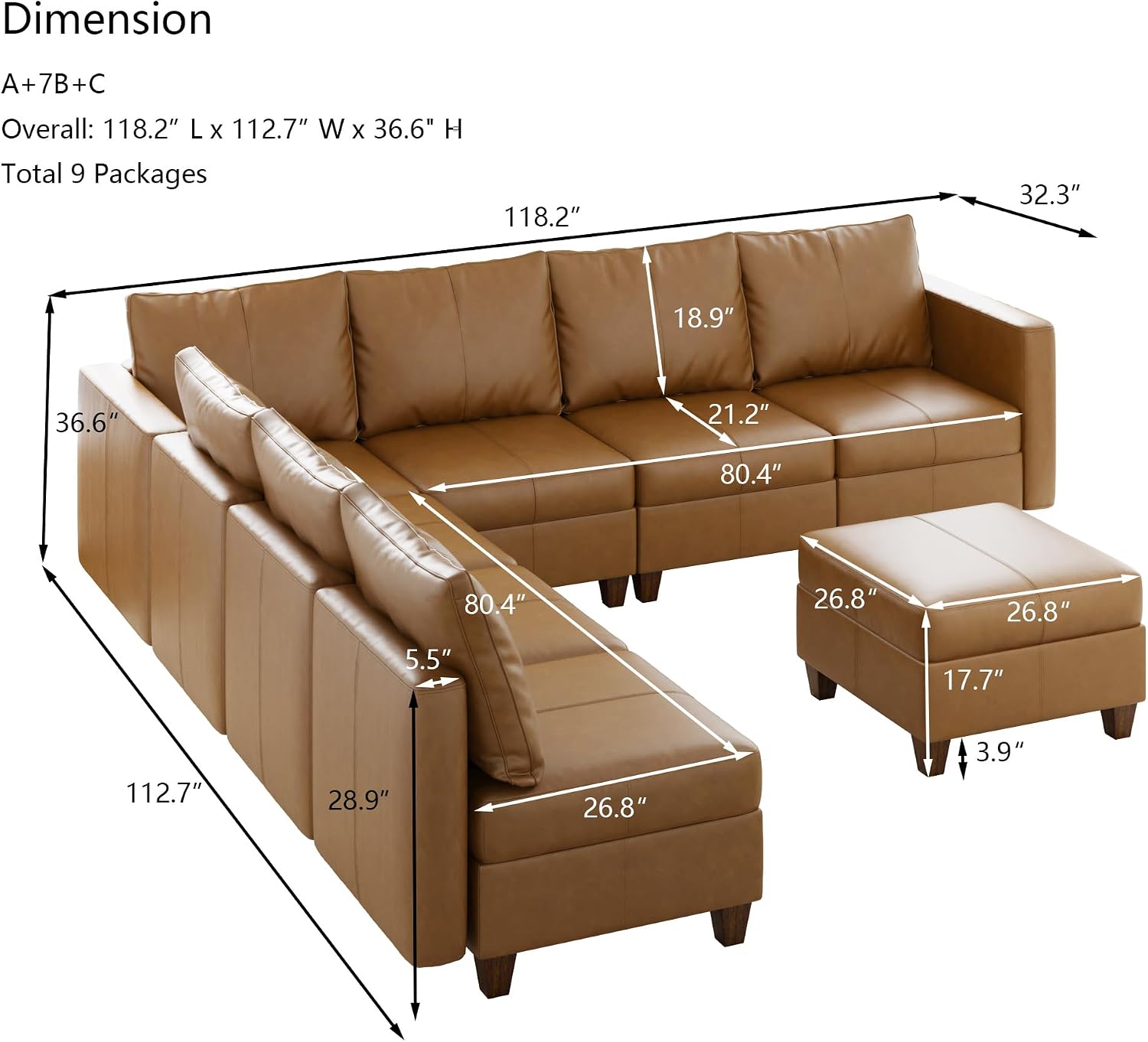 EASE MOOSE Modular Sectional Sofa with Storage Ottomans, L Shape Faux Leather Sectional, Leather Couches for Living Room