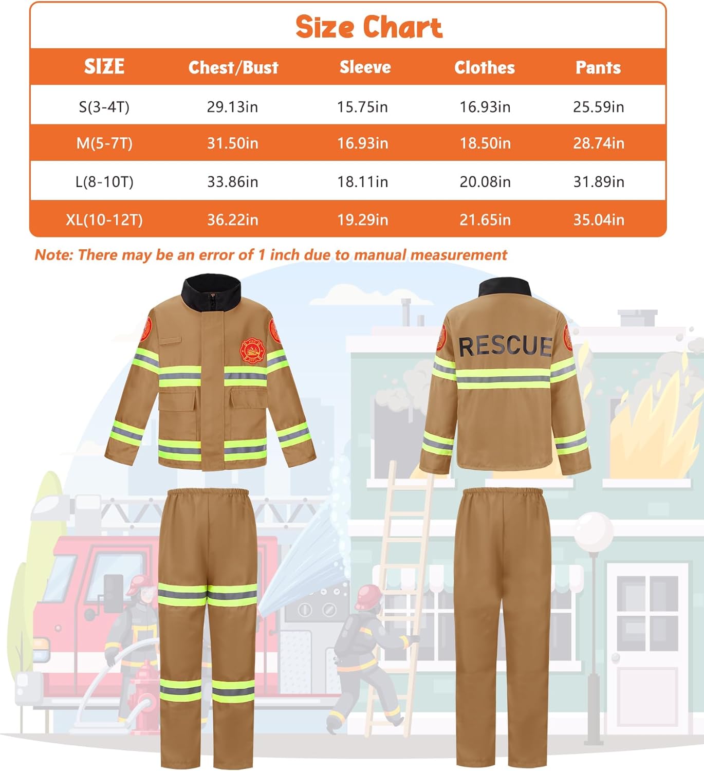 LOYO Firefighter Costume for Kids - Fireman Halloween Costumes for Toddler Boy, Halloween Dress Up for Kids 3-12 Pretend Play