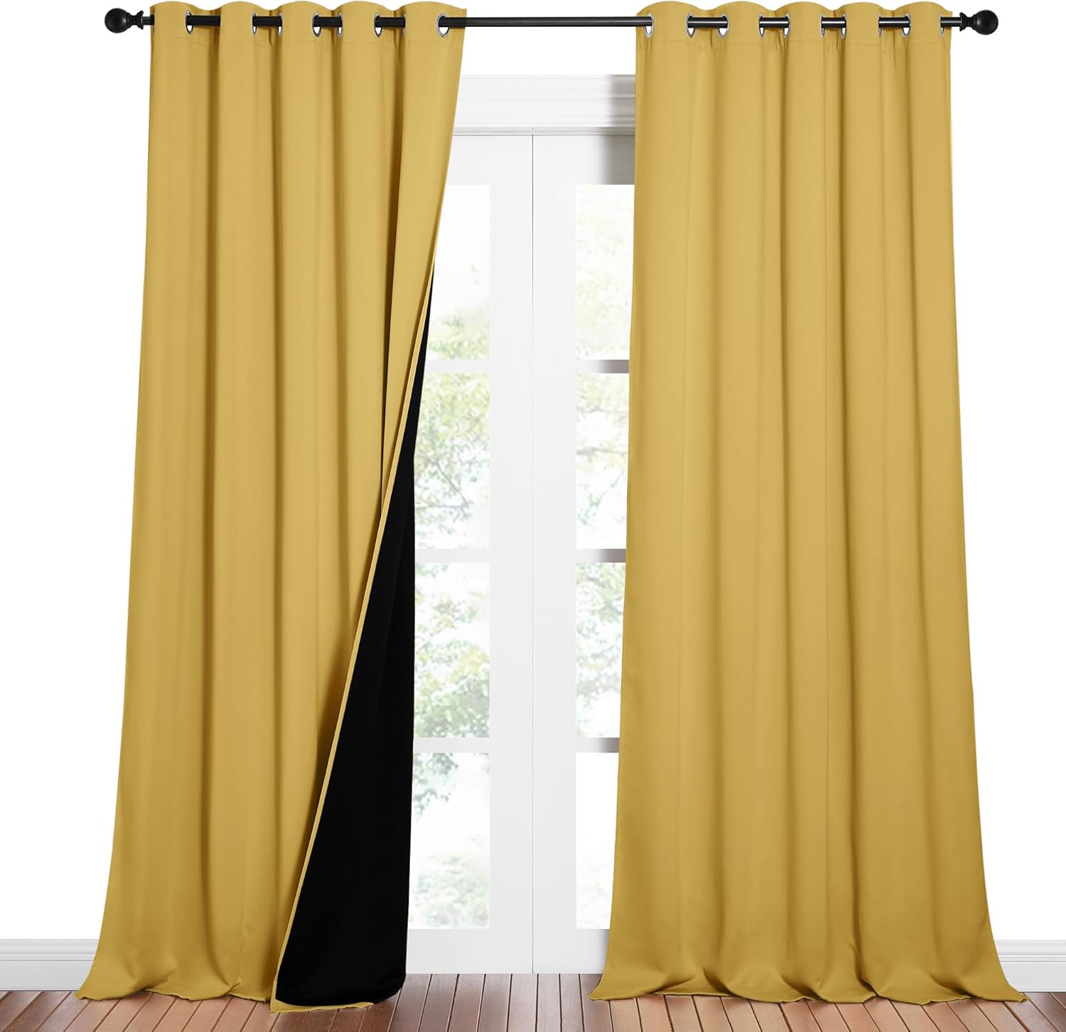 NICETOWN blackout curtains with black liner backing (62x95) 2-panel set
