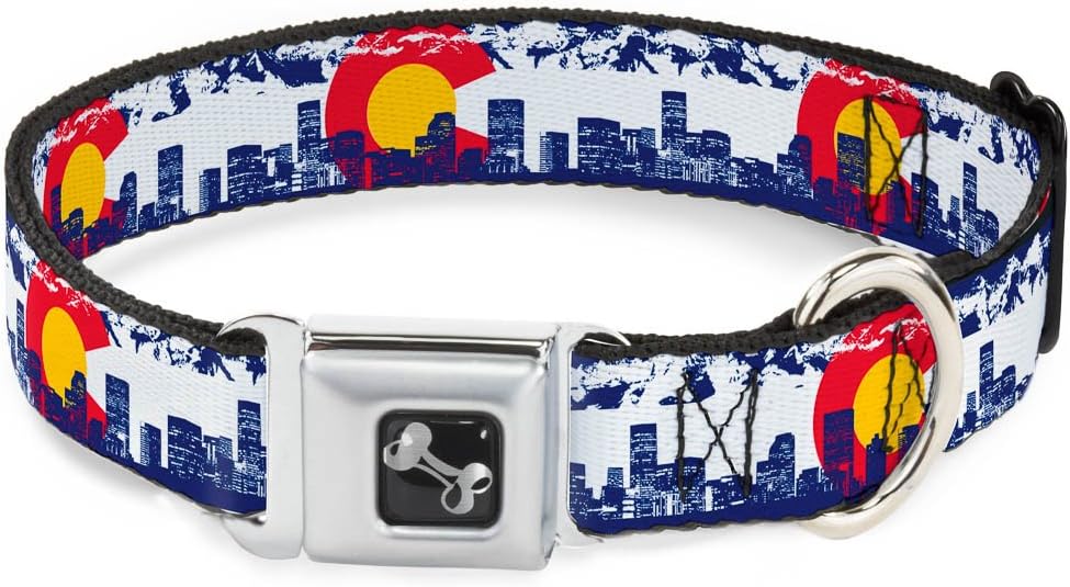 Buckle-Down 11-17" Colorado Skyline/Mountains Dog Collar Bone, Medium