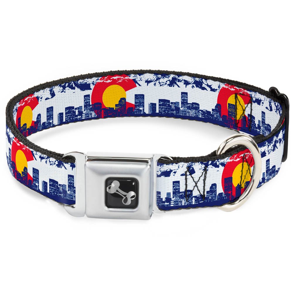 Buckle Down 11-17" Colorado Skyline/Mountains Dog Collar Bone, Medium