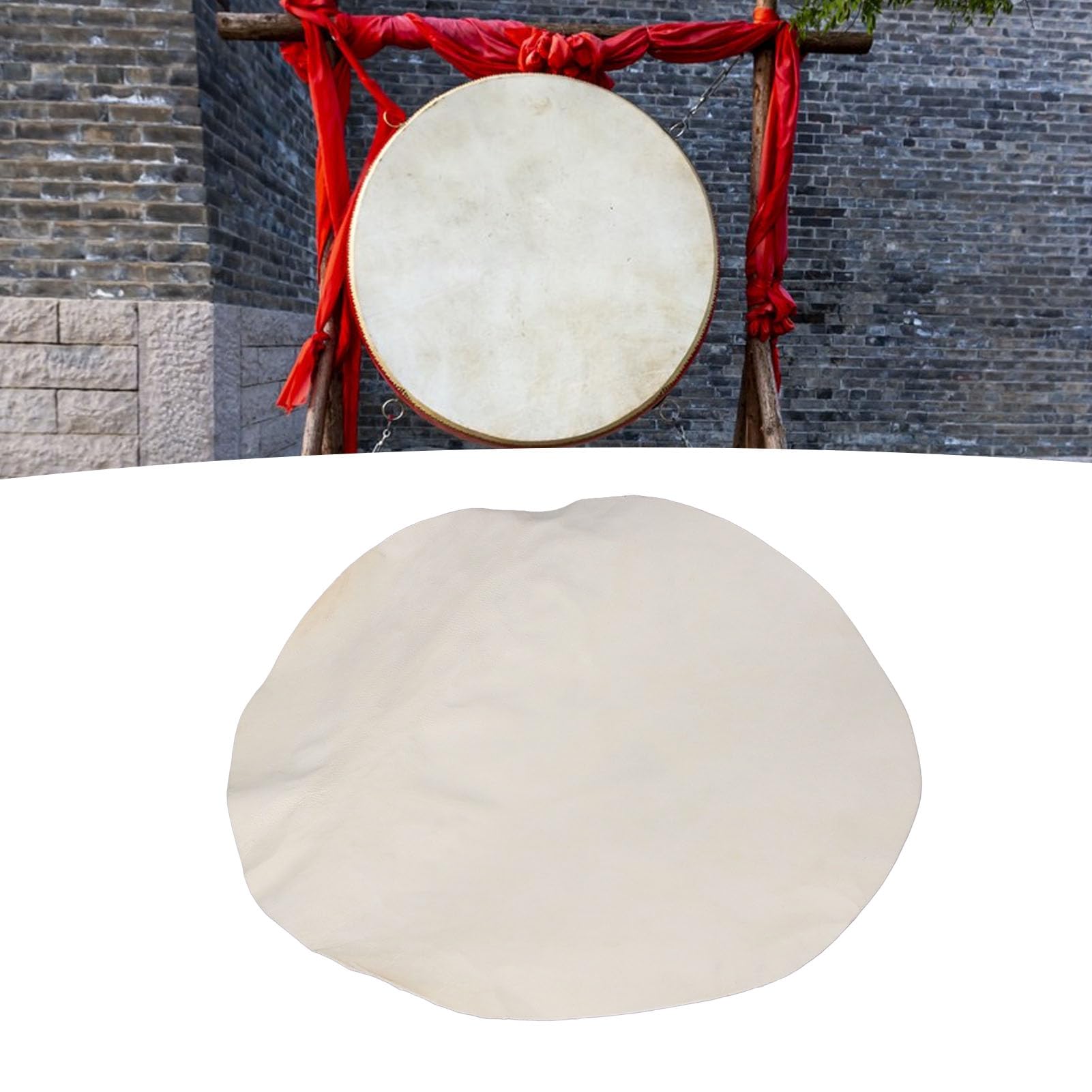 Eujgoov Ziegenfell-Trommelfell, 400 Mm Dickes Bongo-Zubehör aus Leder, Langlebiger, Klarer Klang für Professionelle Musiker