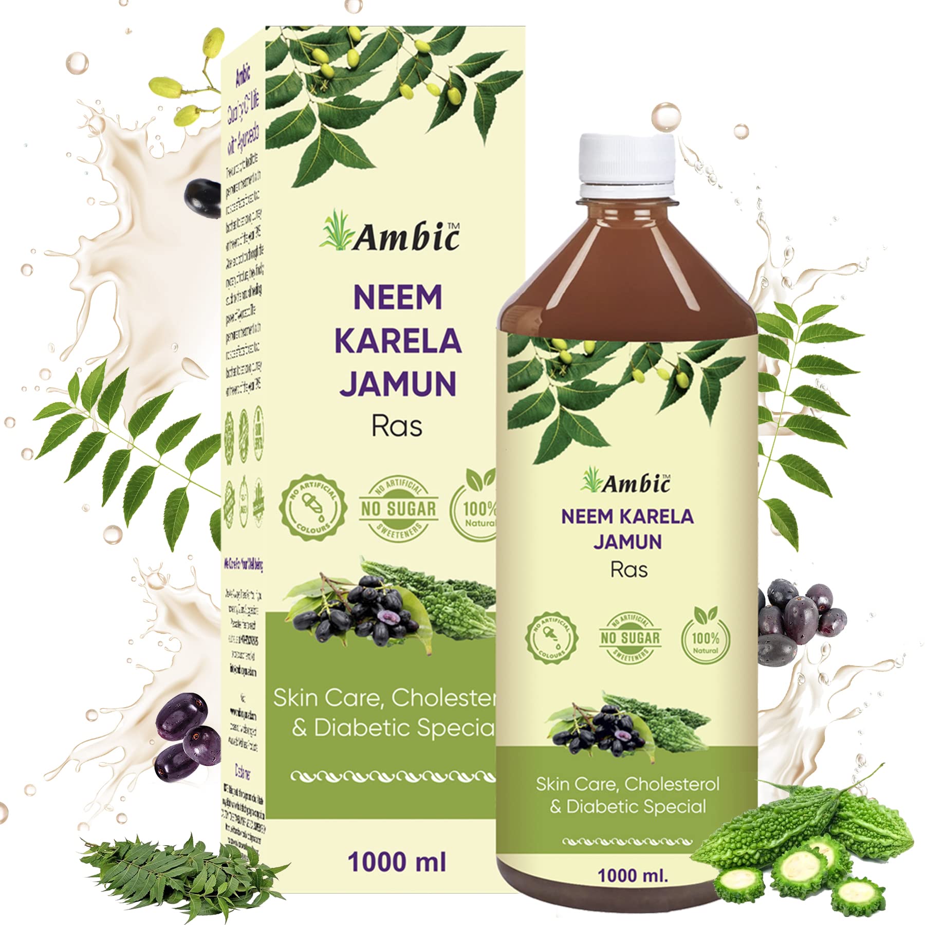 AMBIC Neem Karela Jamun Juice for Diabetes - 1000ml, Ayurvedic Diabetic Care Juice, Helps Maintain Healthy Sugar Levels, Immunity Booster Juice for Skin Care & Natural Detox, No Added Sugar (B09997337P) Amazon Price History, Amazon Price Tracker