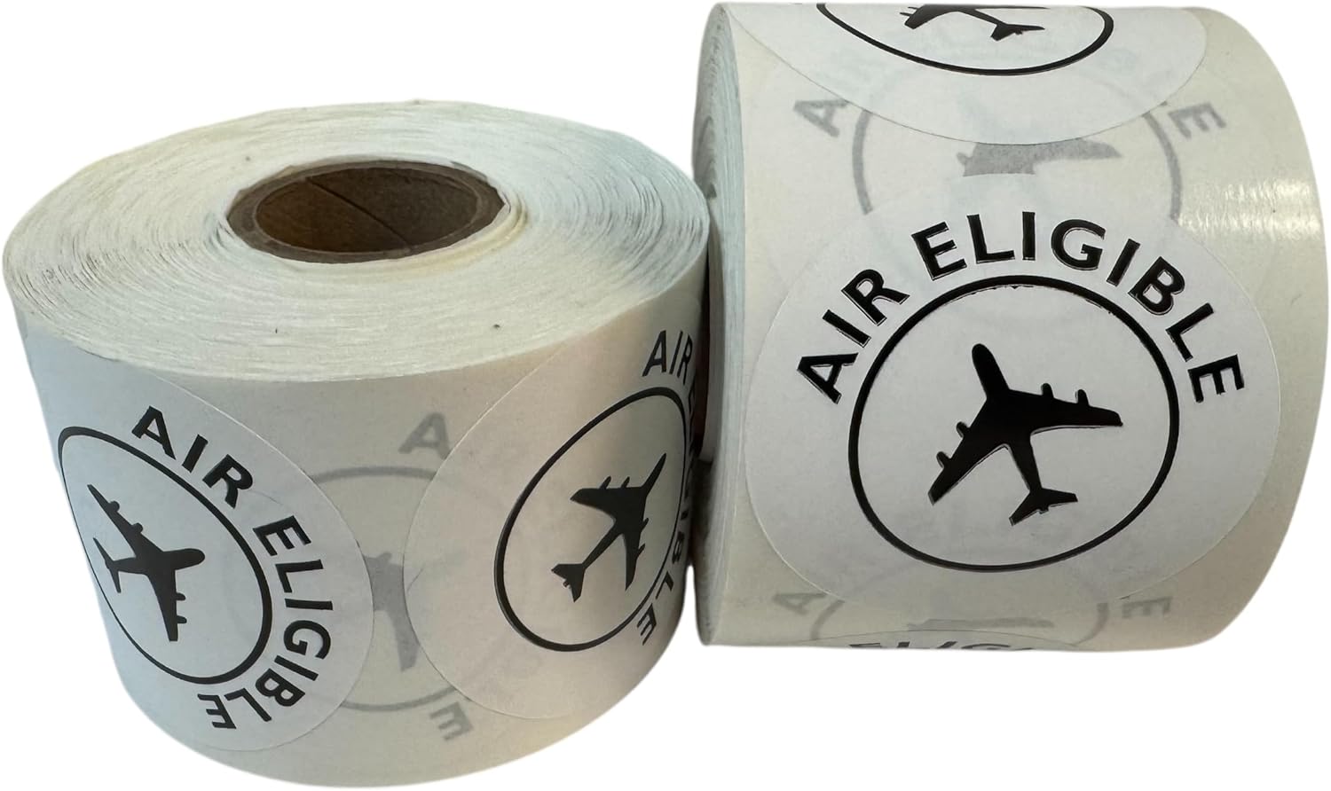 2” Round Air Eligible (with Plane Image) Adhesive Stickers – (2) Rolls 1,000 Labels Total for Shipping & Freight Packaging