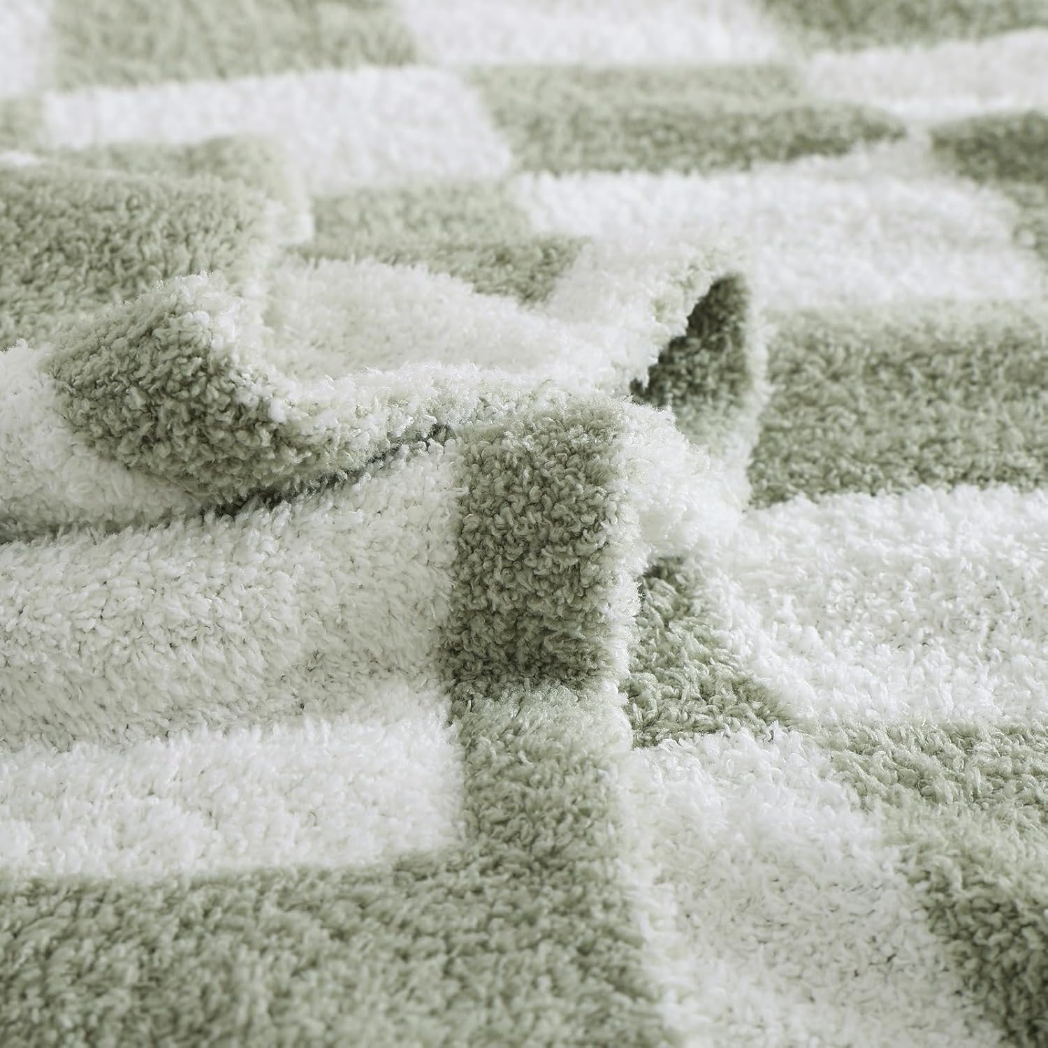 WRENSONGE Checkered Throw Blanket, Sage GreenSoft Cozy Fluffy Warm Hand Made Throw Blankets for Couch, Sofa, Chair, Bed, Camping, Picnic, Travel Lightweight Bed Blanket - 30"*40" - Image 7