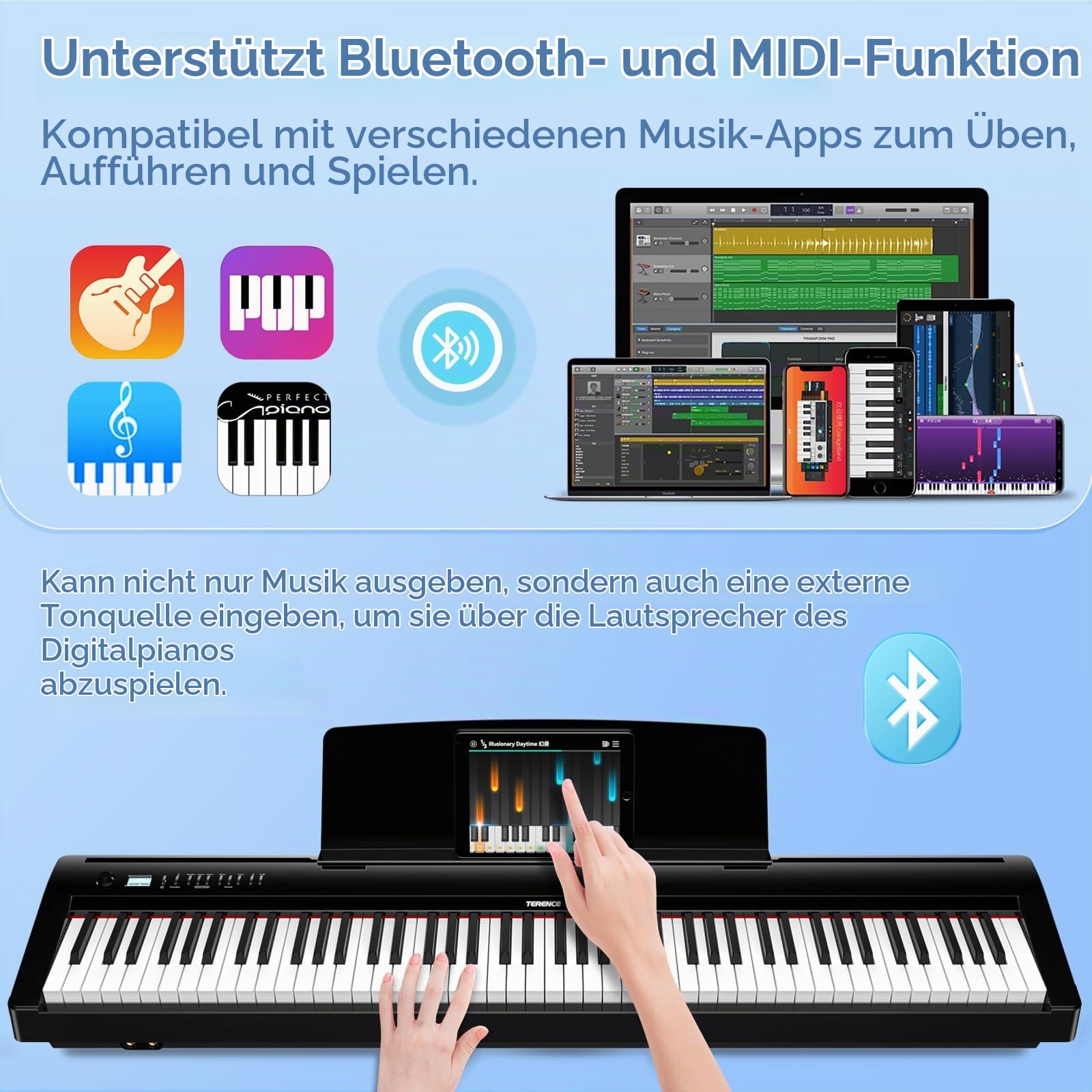 TERENCE P50 E-Piano 88 Tasten Hammermechanik 2x25W HiFi Lautsprecher MIDI