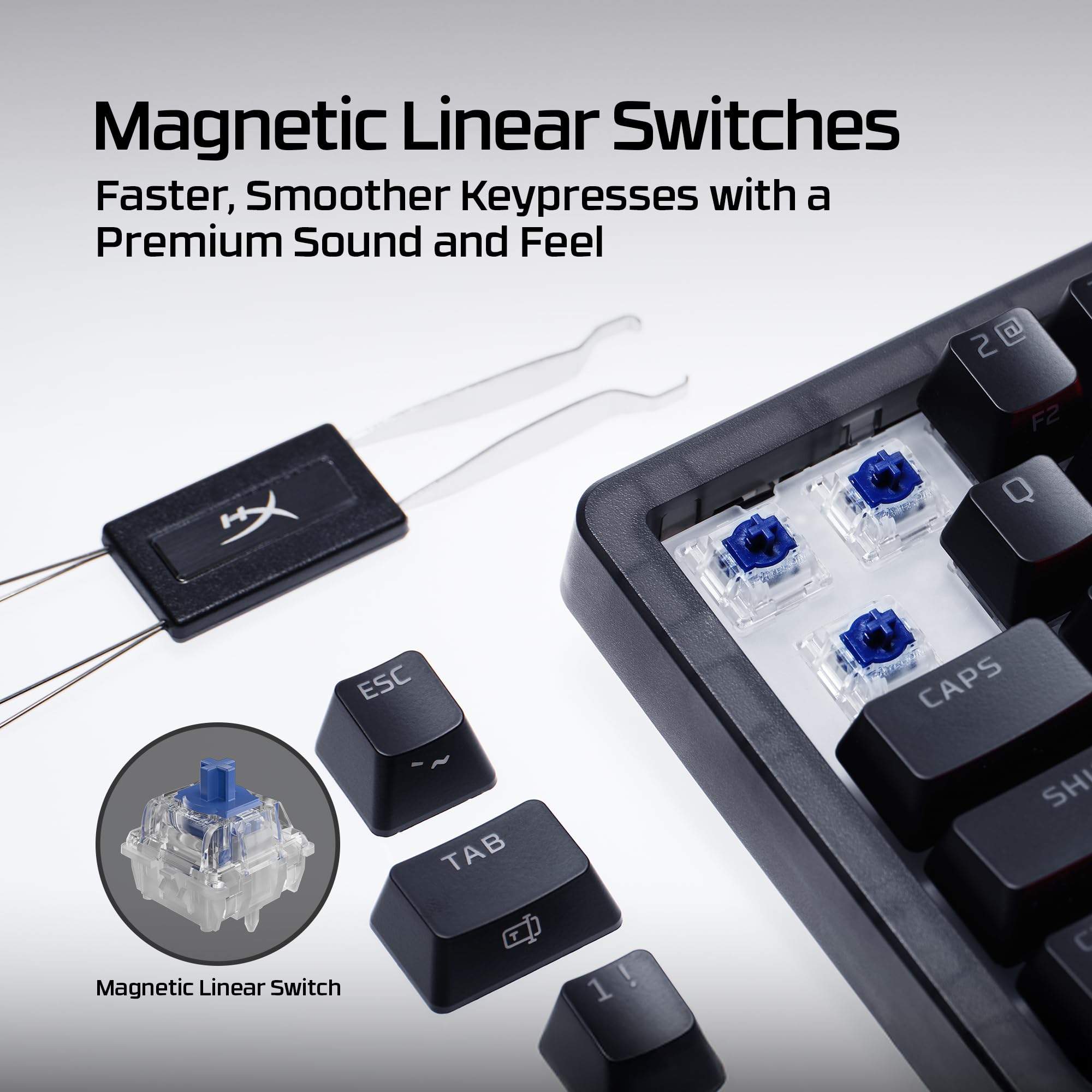 HyperX Origins 2 Pro 65 - Gaming-Tastatur, PC, magnetische Linearschalter, Schnellauslöser, austauschbares Gehäuse, Hotswap-Schalter, hohes Profil, 65-Layout, 8k Polling, Einstellbarer Winkel
