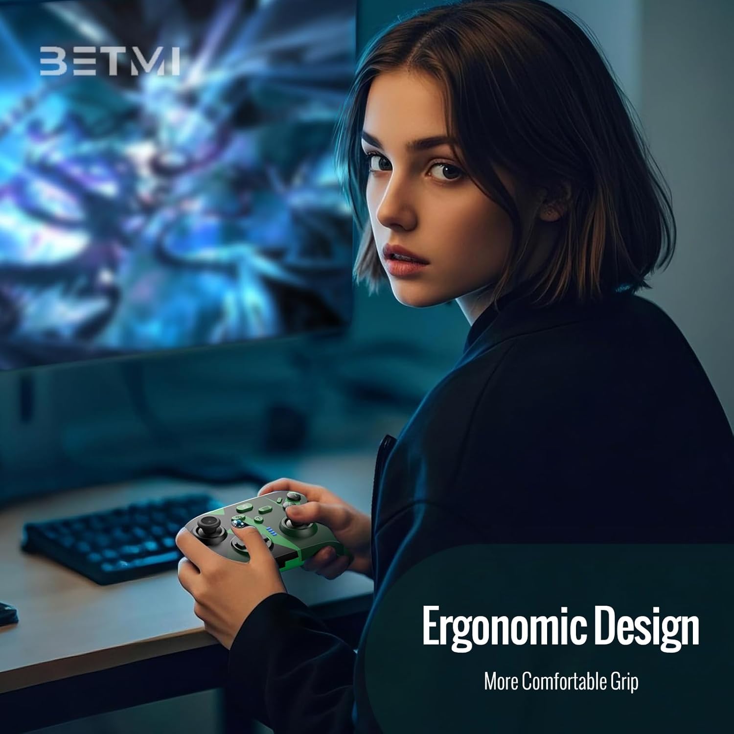 BETMI for Wireless Xbox Controller with Macro Programmable/Turbo/Remappable/Dual Vibration/with Adapter, 2.4GHz Gamepad Compatible with Xbox One, Xbox Series X/S, PC (Green)
