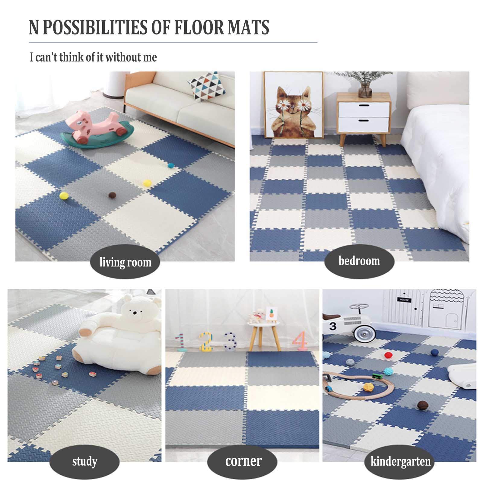 Tappetino Da Gioco in Schiuma Per Bambini, Tappetino in Schiuma Puzzle Portatile, Protezione Del Pavimento, Adatto Per Palestra, Area Giochi Per Bambini, Esercizio Fisico, Yoga,White+gray+dark blue,24