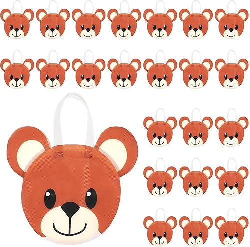 24 bolsas de regalo de fiesta de baby shower de oso no tejidas para baby shower, bolsas de regalo de cumpleaños con asas, bolsas de papel marrón