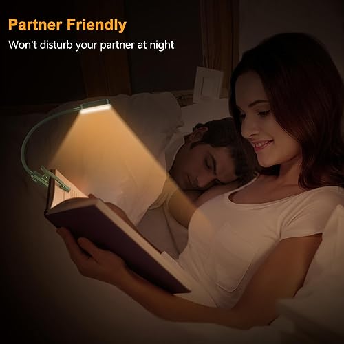 Miniatura 7 de Gritin Luz de libro recargable de 16 LED para leer en la cama, cuidado de los ojos, 3 temperaturas de color, brillo de atenuación continua, 80 horas