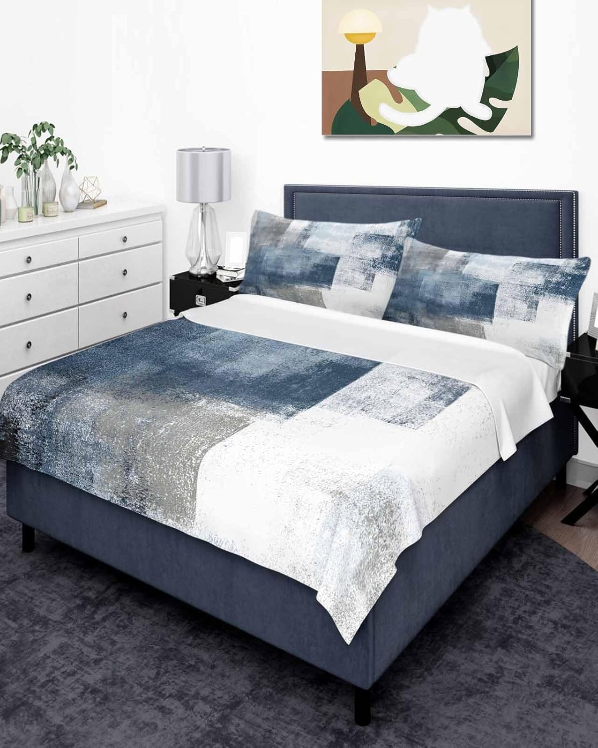King Flat Sheet Top Sheet Only, Mottled Abstract Color Block Soft Microfiber Breathable Bed Sheets, Vintage Oil Painting Art Hotel Luxury Bedding Flat Sheets