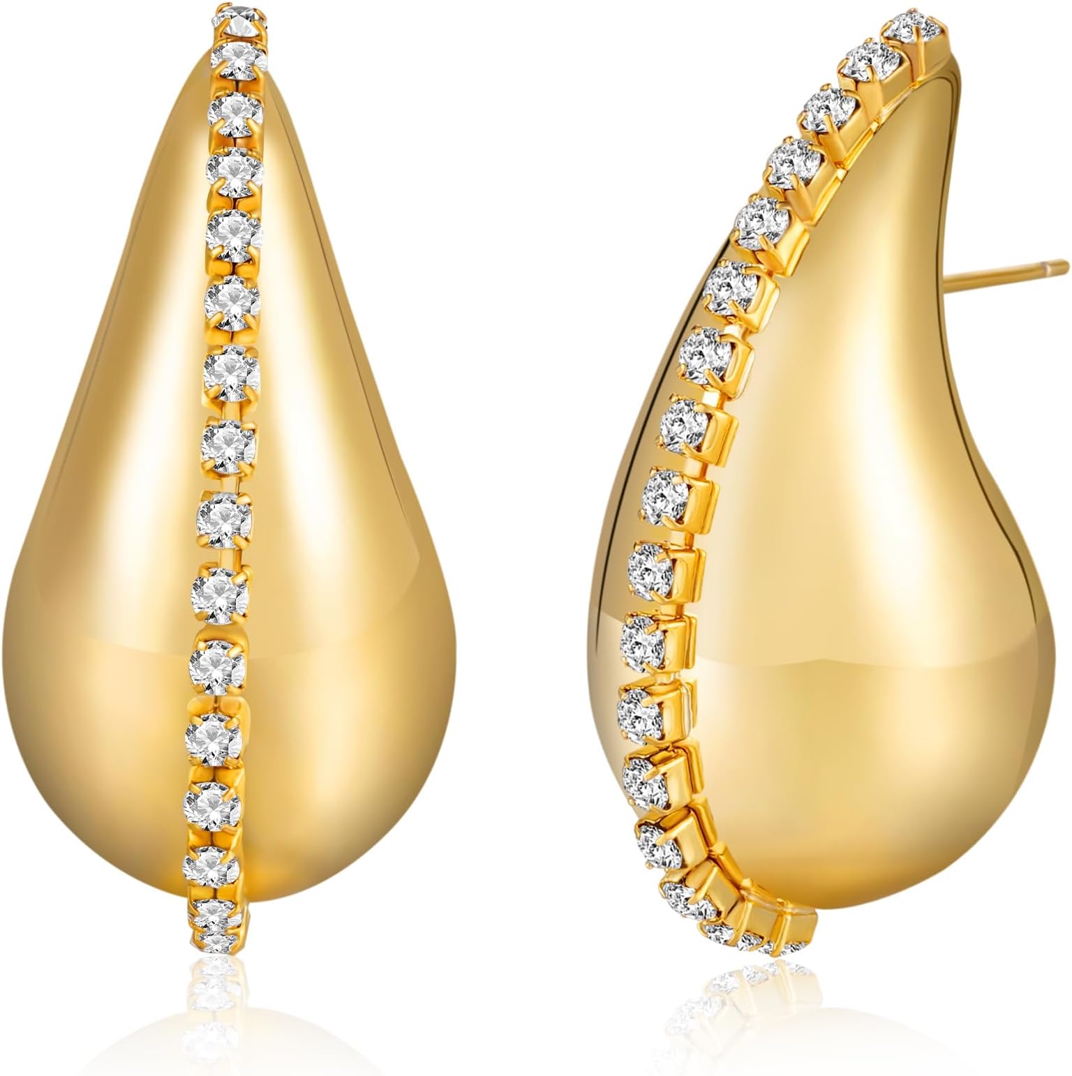 Rajputana Chunky Gold Hoop Earrings for Women, Lightweight Waterdrop Teardrop Hollow Open Hoops, Hypoallergenic Gold Plated Earrings Fashion Jewelry for Women Girls 18/25/32/47mm
