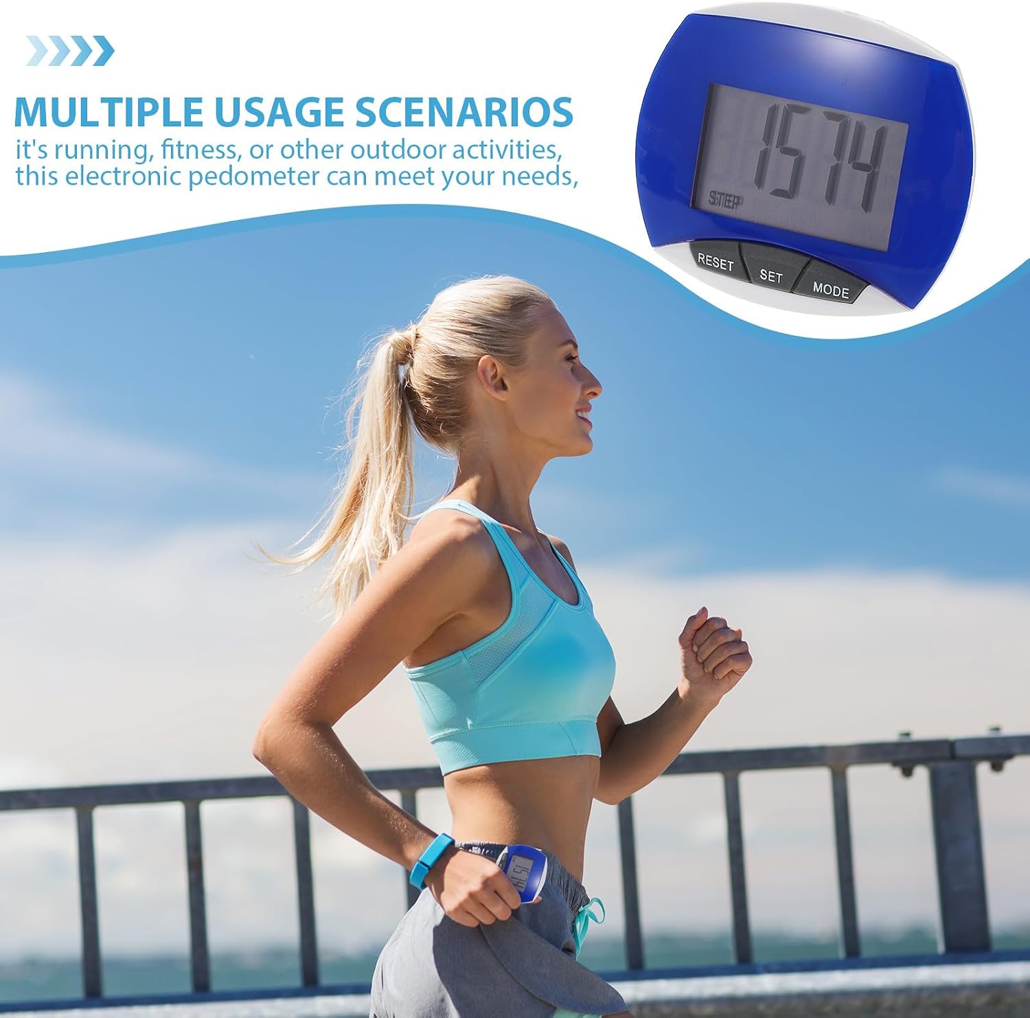 Portable Blue Multifunctional Pedometer with High-Precision Sensors for Walking Running Fitness Accurate Step Counter and Calorie Tracker for Outdoor Activities and Health