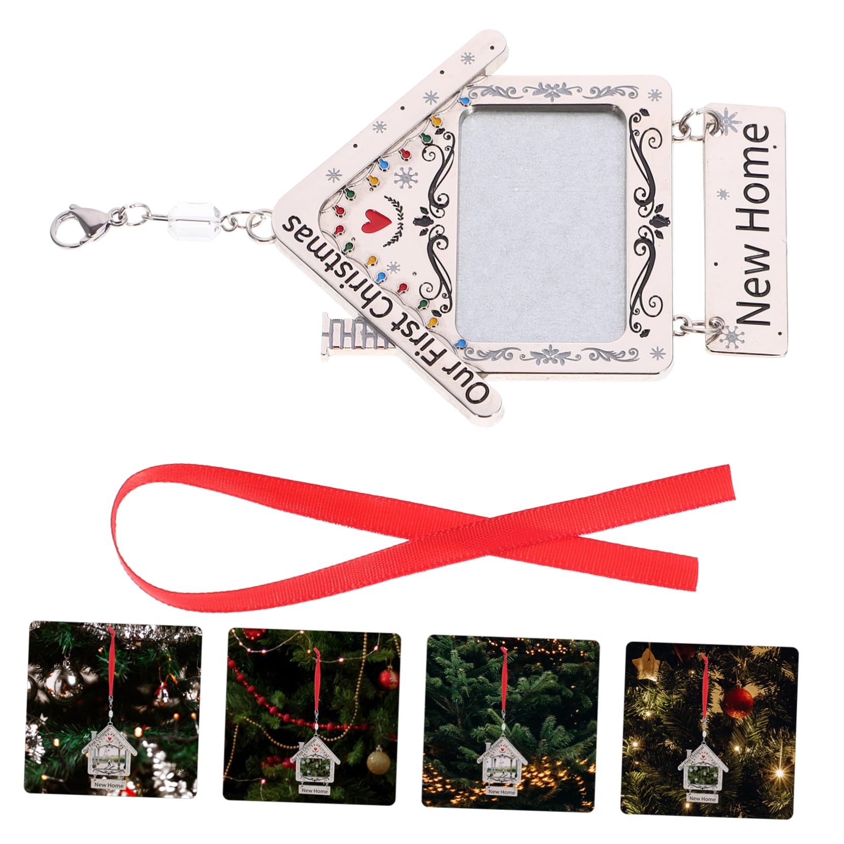 Cabilock 4 Piezas marco de fotos de navidad adornos navideños personalizados colgantes navideños bola de arbol de navidad adorable colgante con marco de fotos adorno de imagen decoración