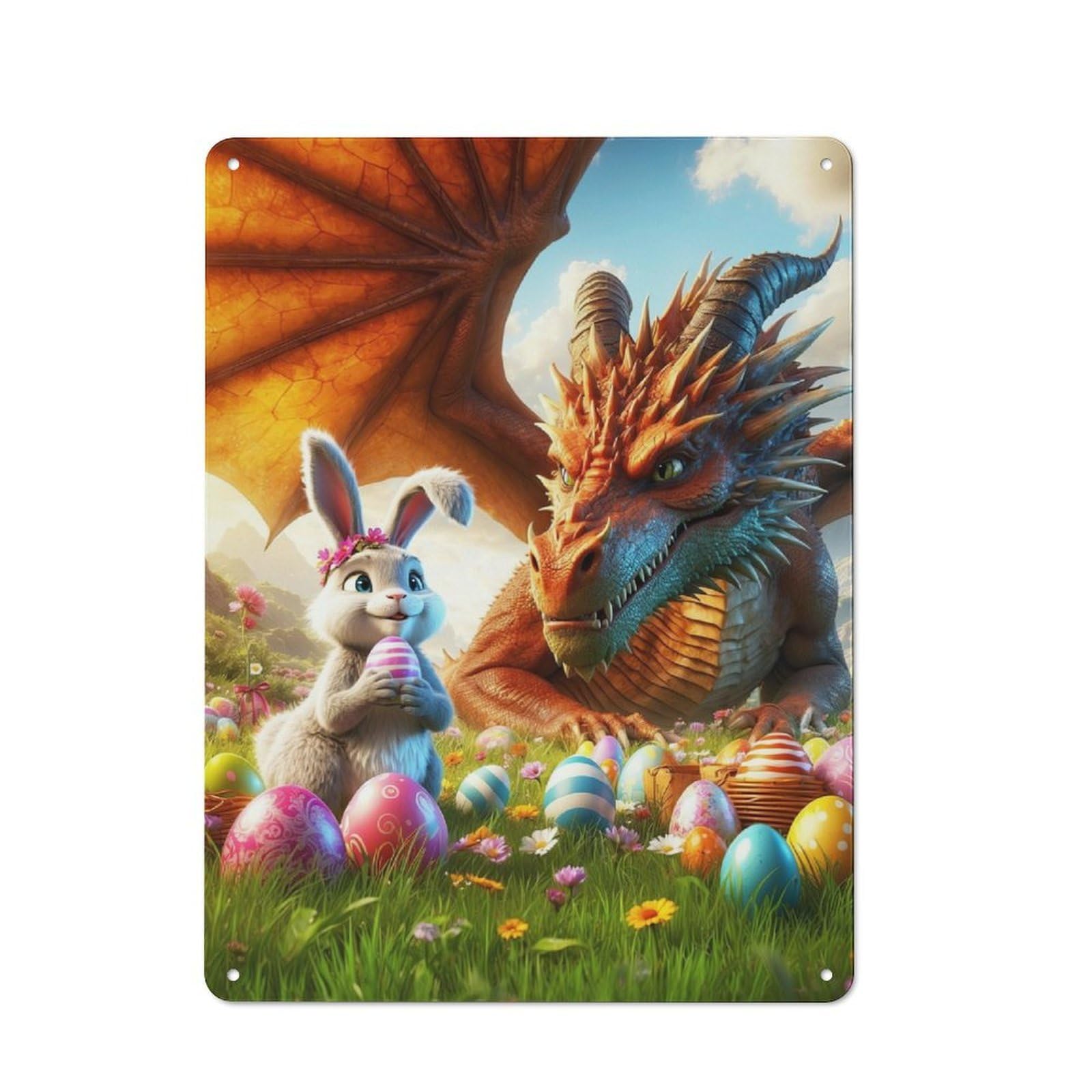 Junmoney Dragons Easter Encounter Metal Wall Sign 40X30cm, Rustic Decor For Hallway Wall, For Metal Sign Collectors, For Garage And Workshop Walls