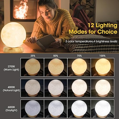 Miniatura 2 de H&B Happy - Lámpara de terapia de luz 10000 LUX, lámpara de luz solar con 3 temperaturas de color, 4 niveles de brillo (redonda)