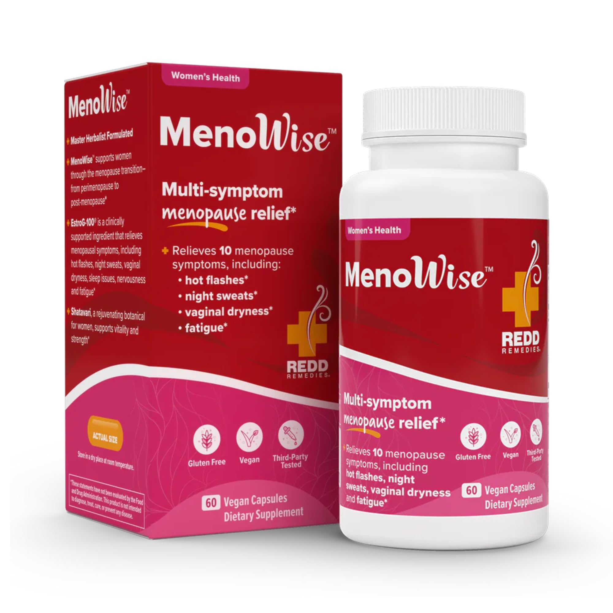 Redd Remedies, MenoWise, Relieves Symptoms, Including Hot Flashes, Night Sweats, Vaginal Dryness, and More, 60 Vegan Capsules