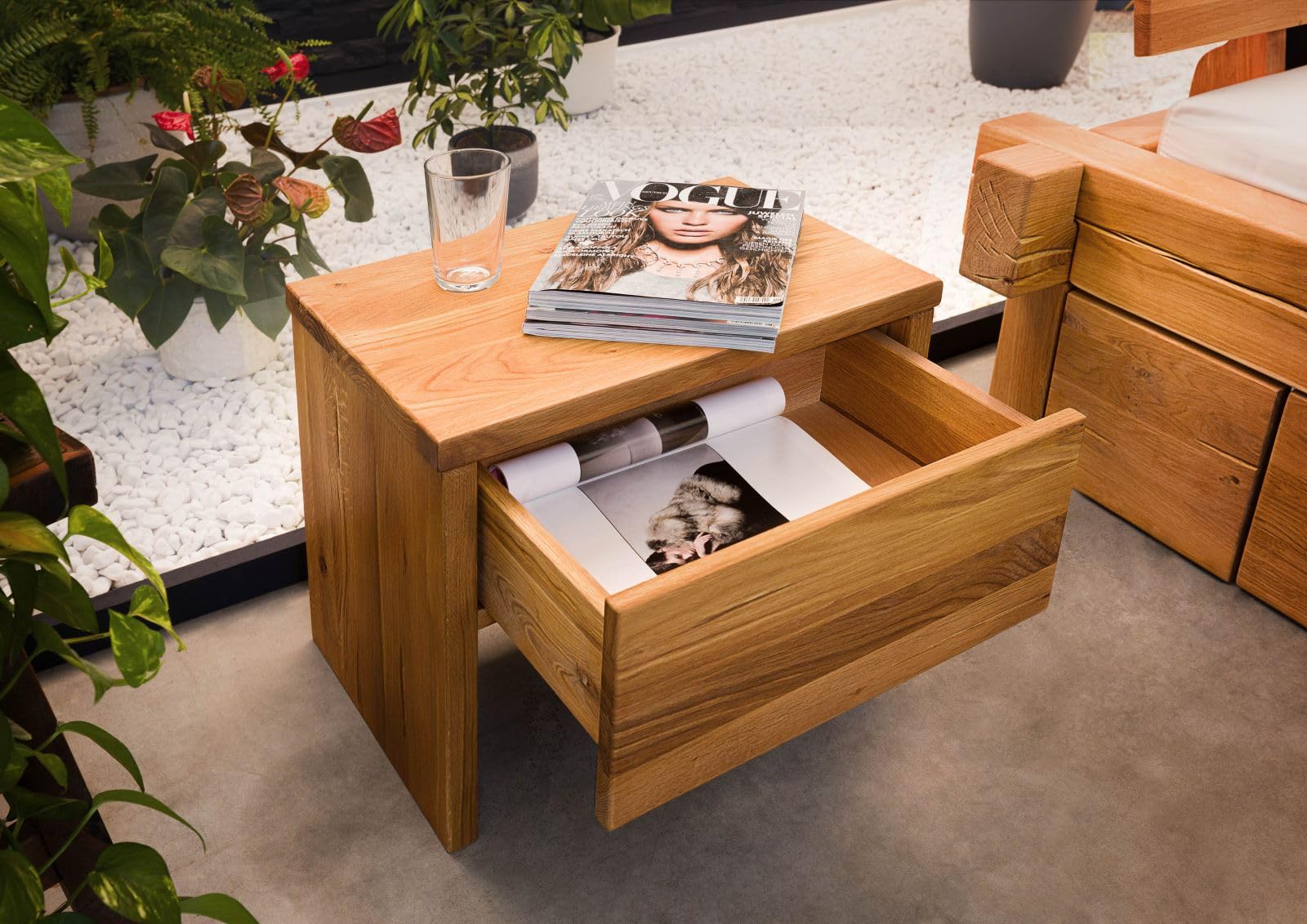 Table de Nuit - Bois Massif de chêne Sauvage huilé - Design Rustique - JANGALI #719