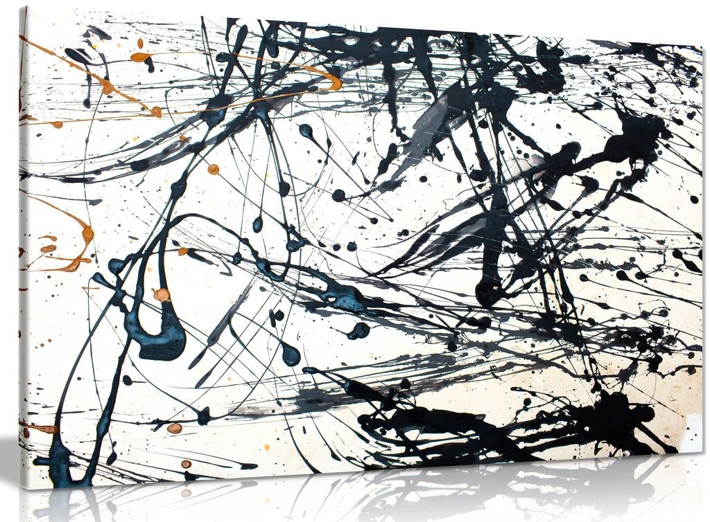 Panther Print Black Abstract Modern Art Jackson Pollack Style Canvas Wall Art Picture Print (24X16in)